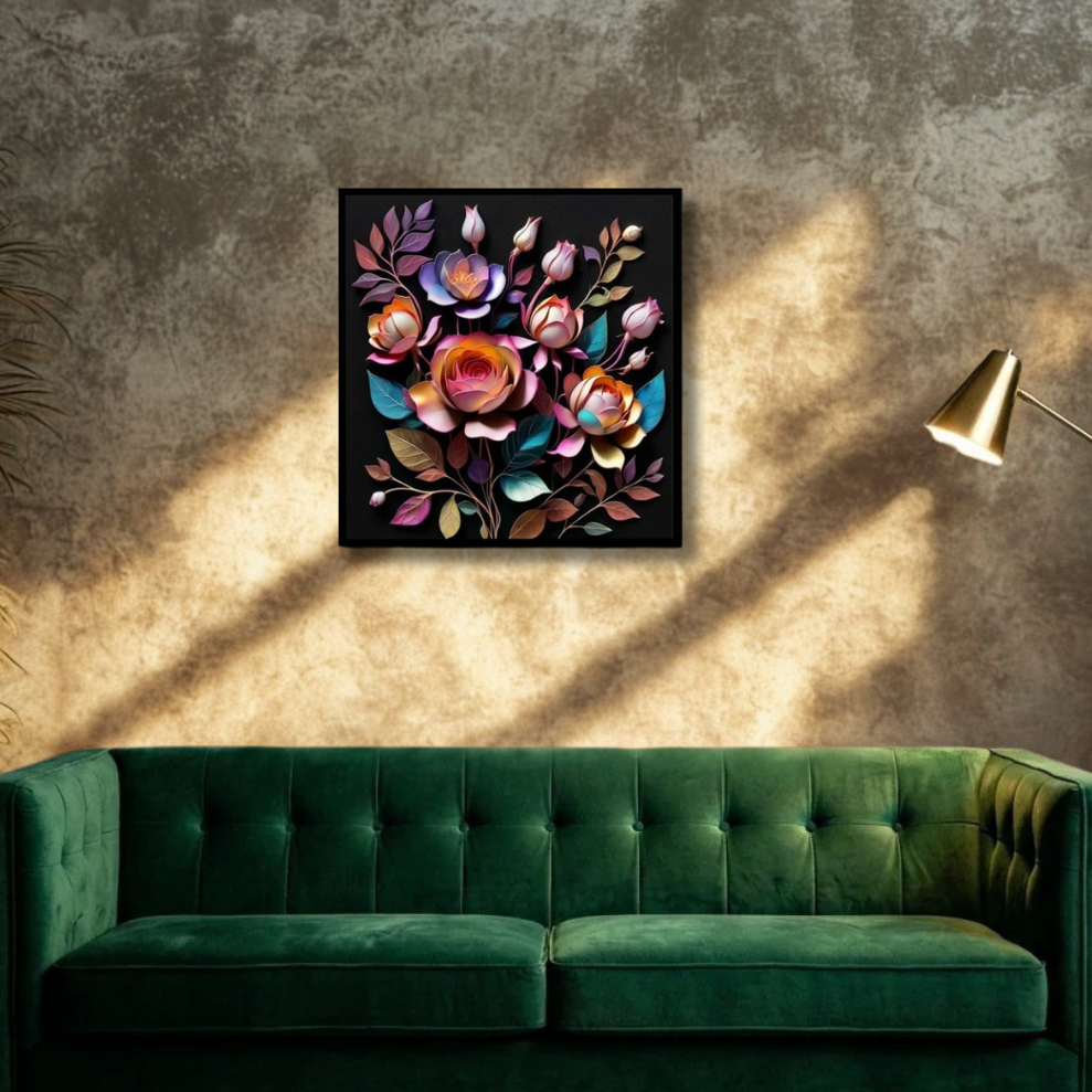 Floral 3D Wall Art Canvas - Elegant Moody Rose Design for Home Decor