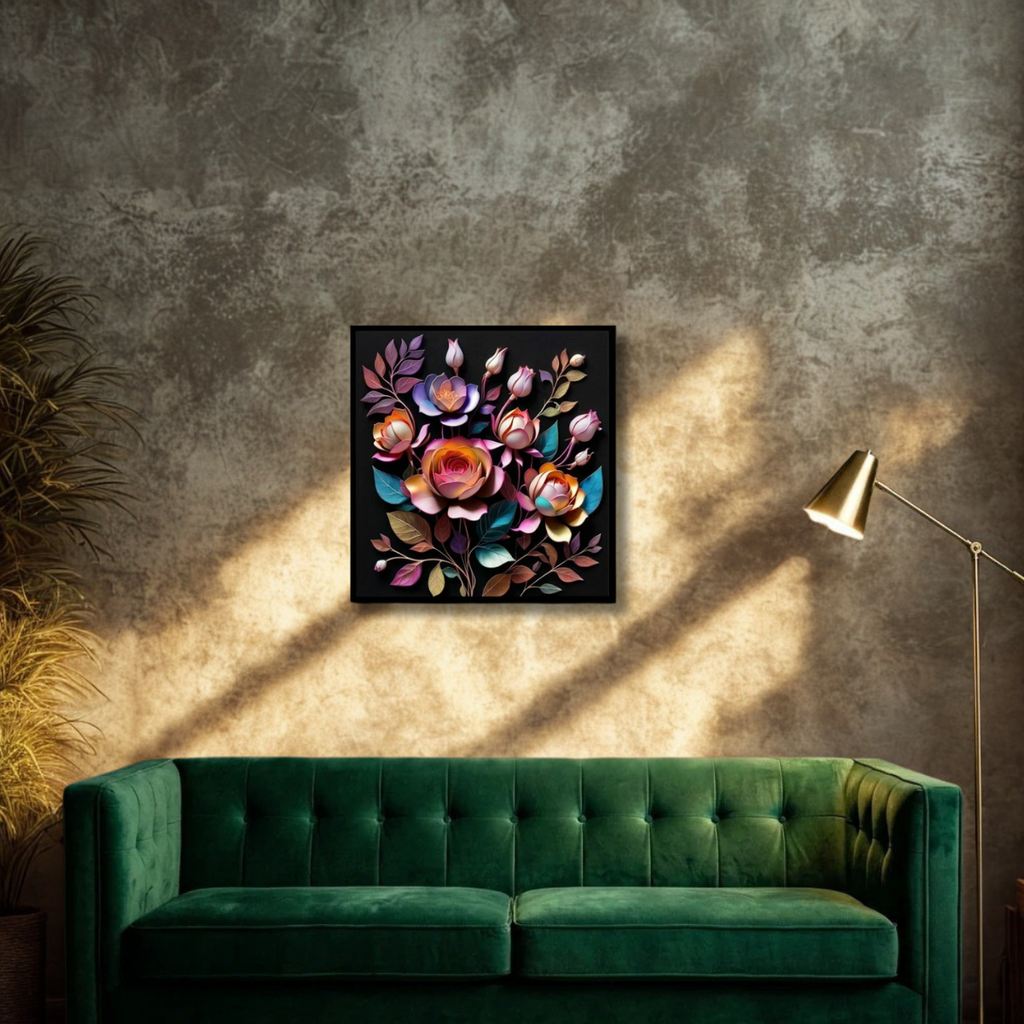 Floral 3D Wall Art Canvas - Elegant Moody Rose Design for Home Decor