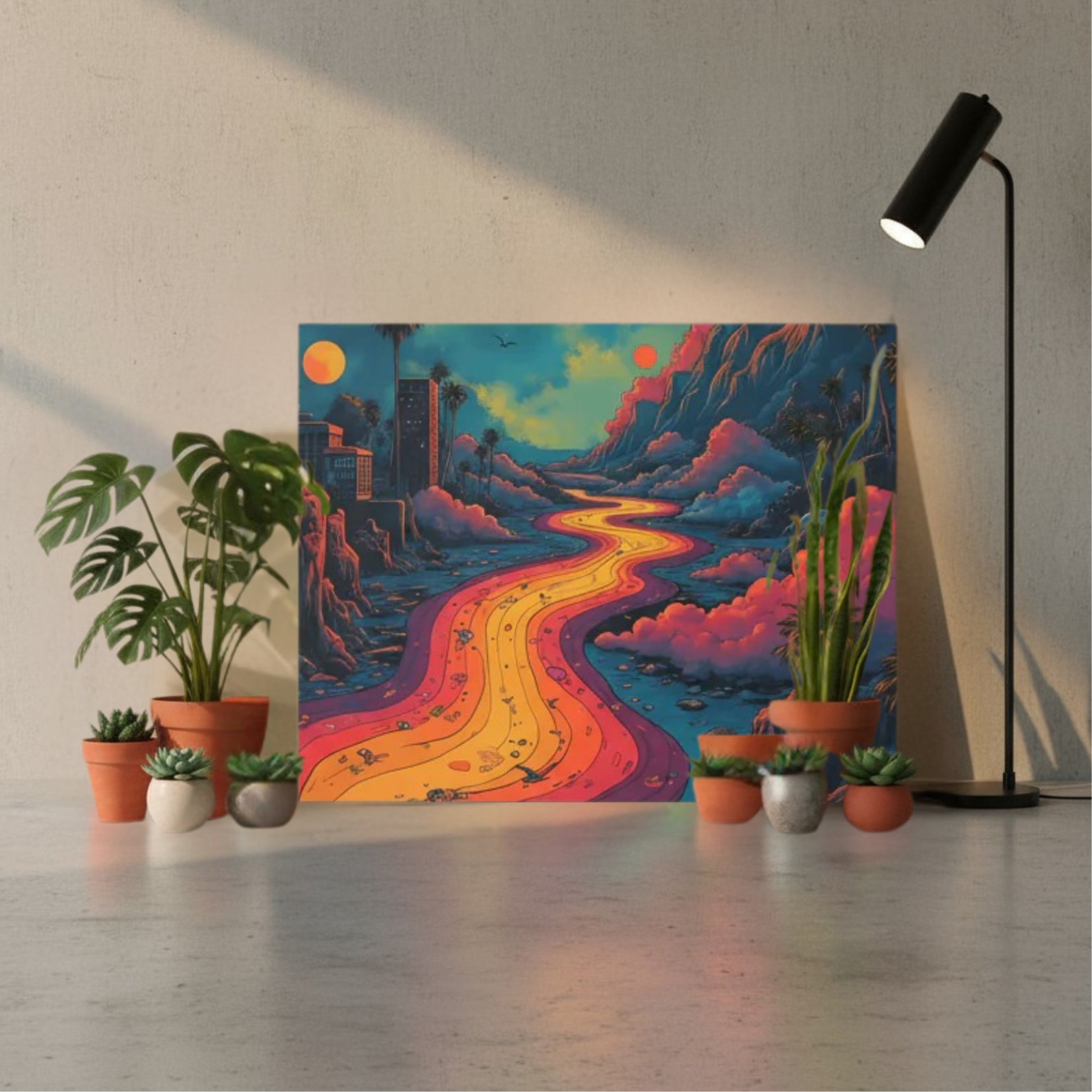 Vibrant Retro Landscape Canvas Print - Bohemian Wall Art