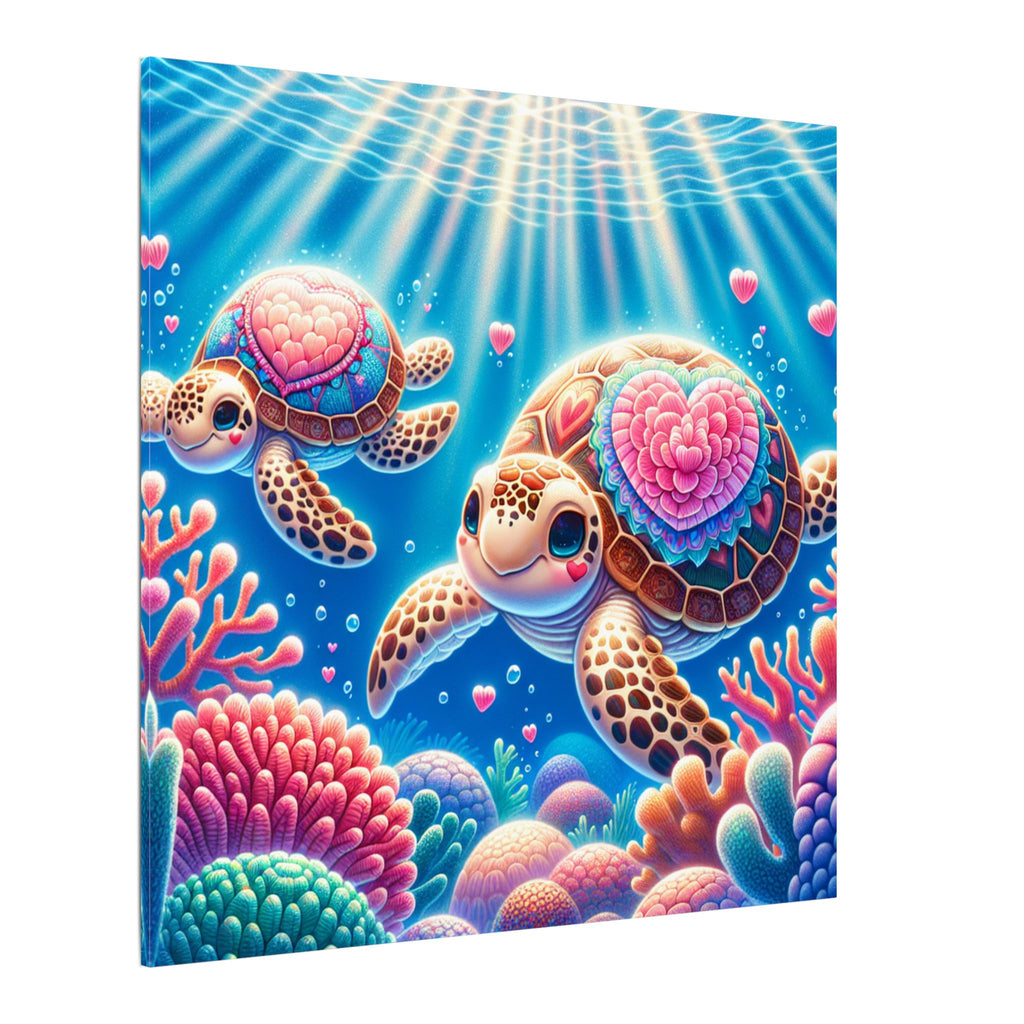 Sea Turtle Canvas Wall Art — Colorful Heart Shells Ocean Print