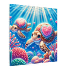 Sea Turtle Canvas Wall Art — Colorful Heart Shells Ocean Print