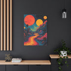 Psychedelic Sunset River Canvas Wall Art — Vibrant Retro Landscape Matte Stretched Print