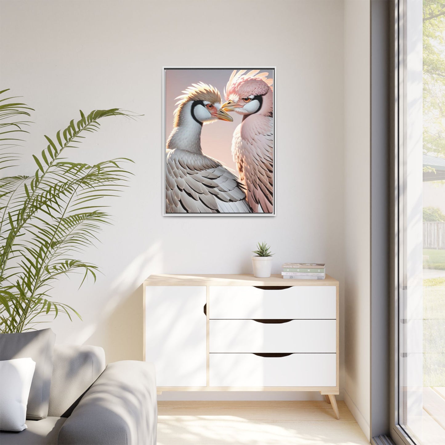 Framed Canvas Art Print - Ostrich Love