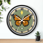 Silent Butterfly Wall Clock in Olive Green