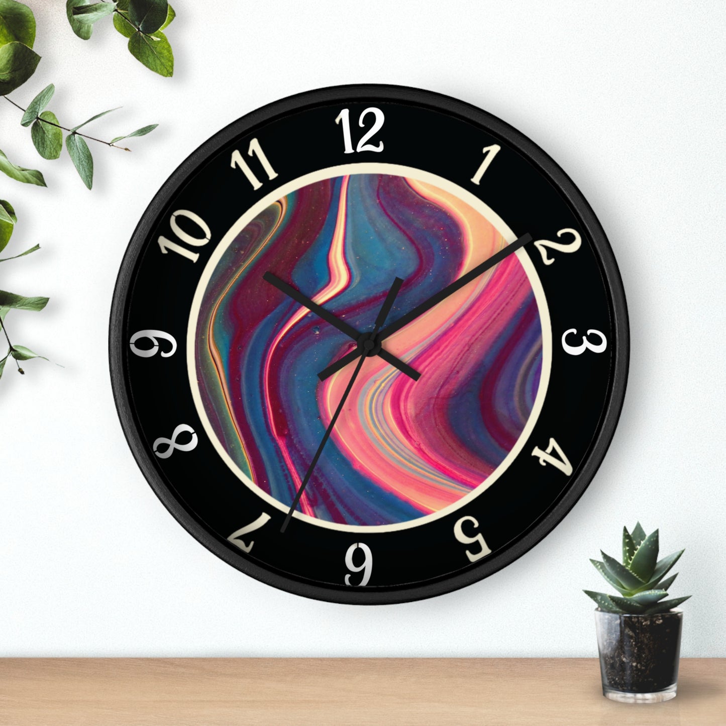 Silent Wall Clock, Abstract Art Wavy Paint