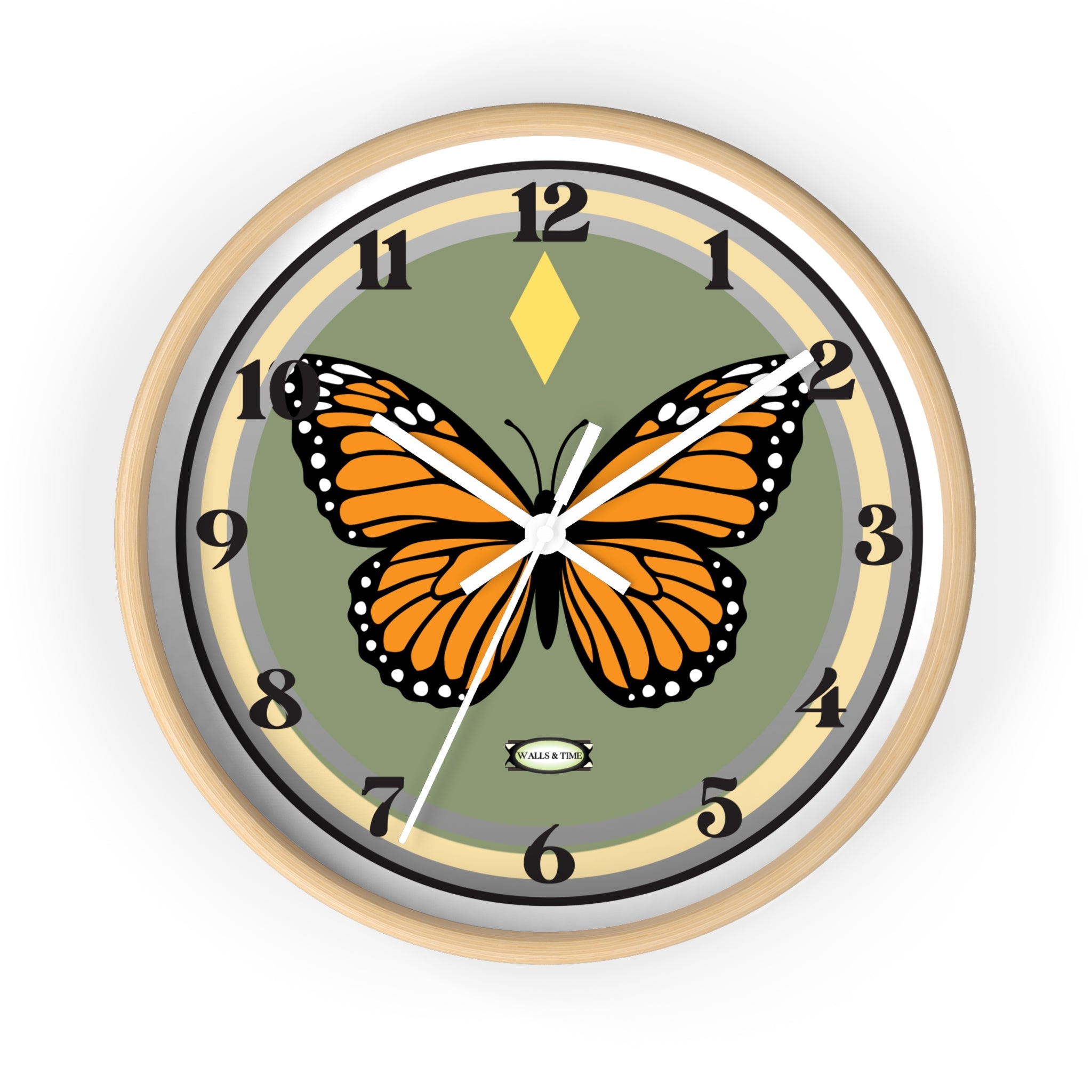 Silent Butterfly Wall Clock in Olive Green