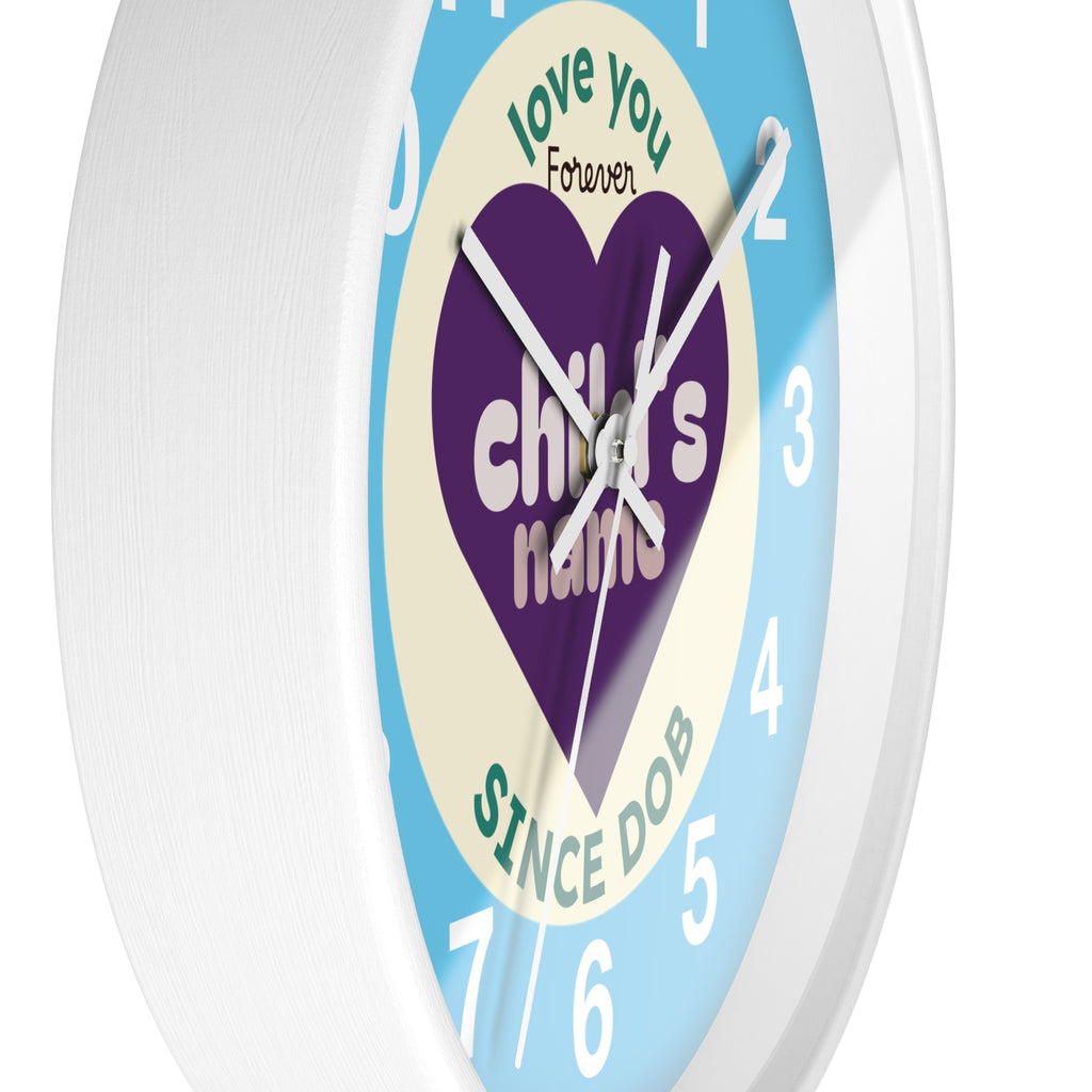 Personalized Purple Heart Wall Clock — "Love You Forever" Nursery Clock with Name & Birth Year