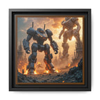 Framed Matte Canvas - Giant Mech Battle Scene Wall Art