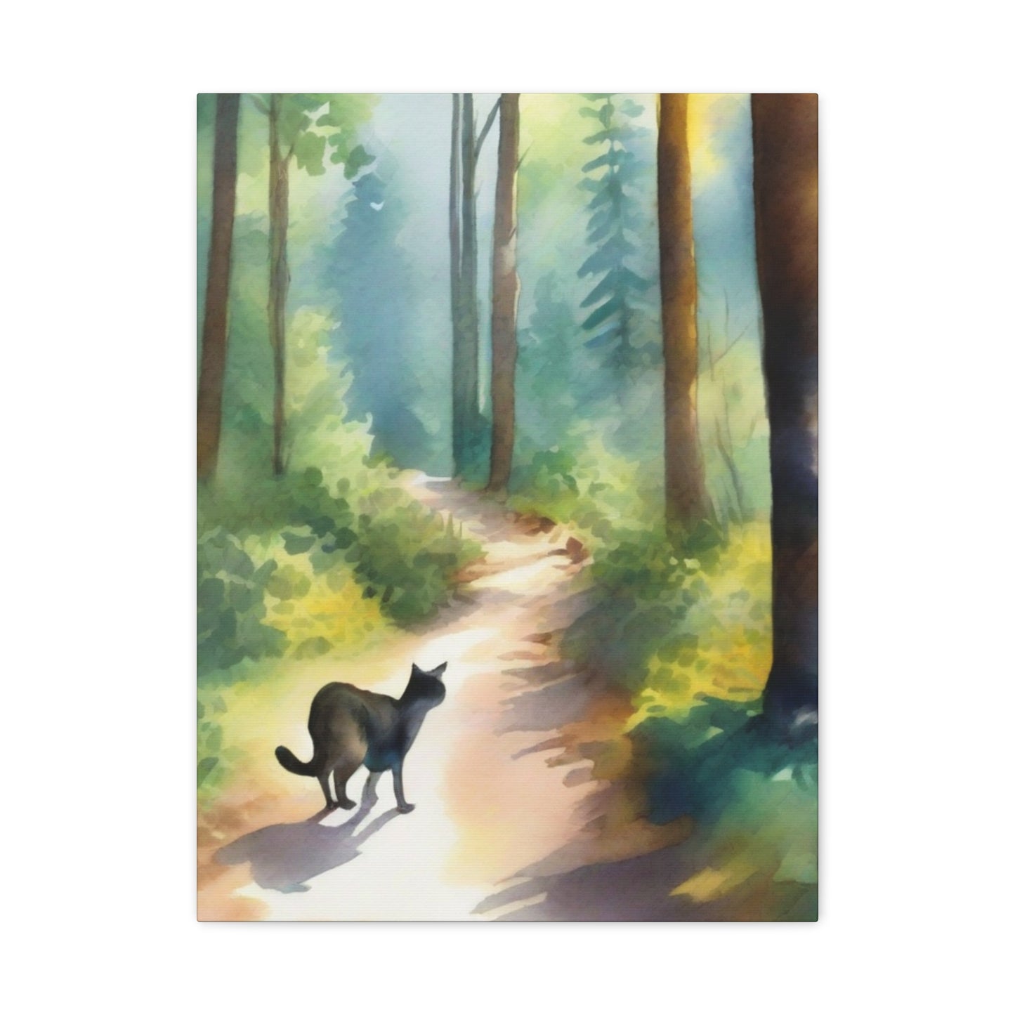 Watercolour Digital Painting on Canvas, Art Print, Just a Cat Walking Along on the Trail, in my Backyard