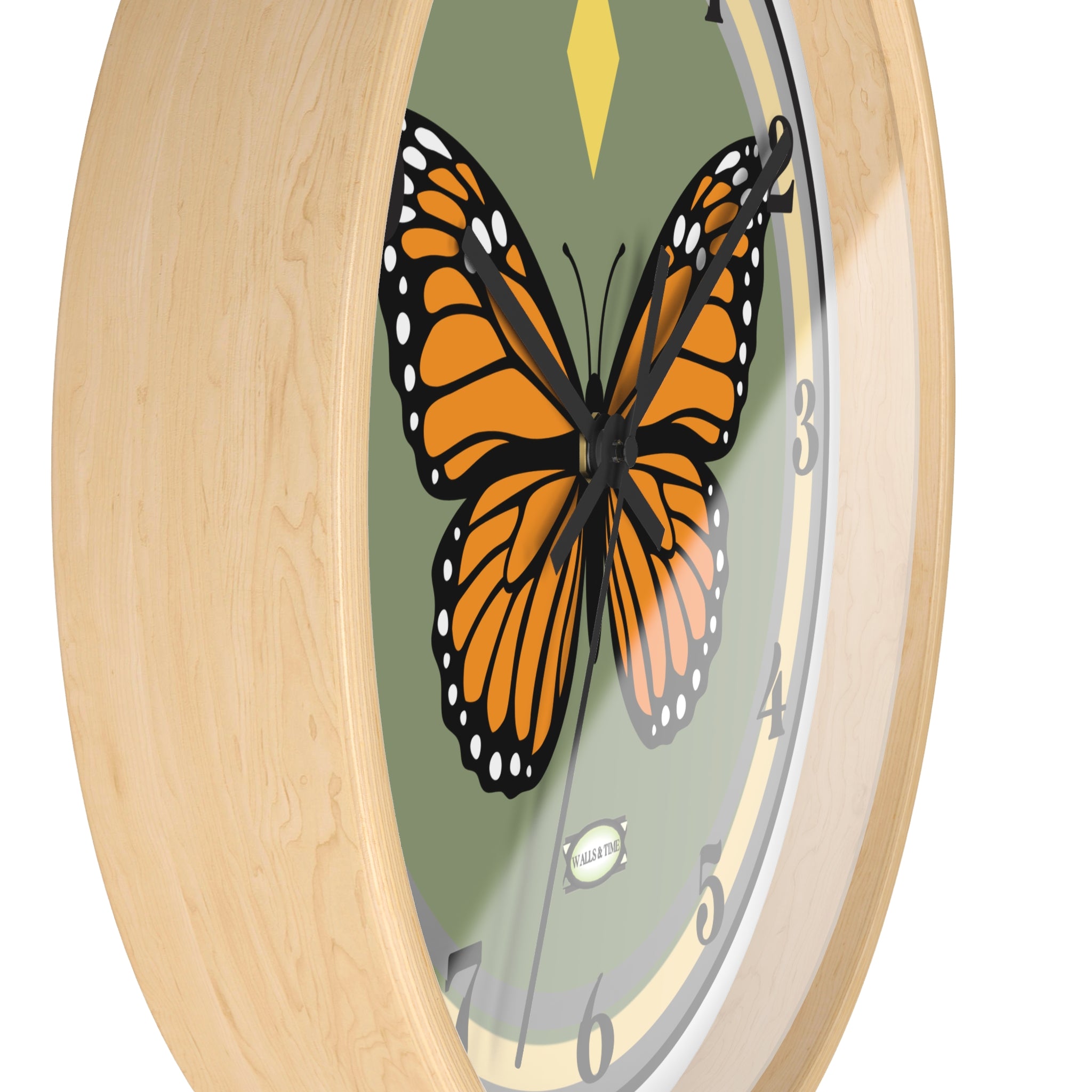 Silent Butterfly Wall Clock in Olive Green