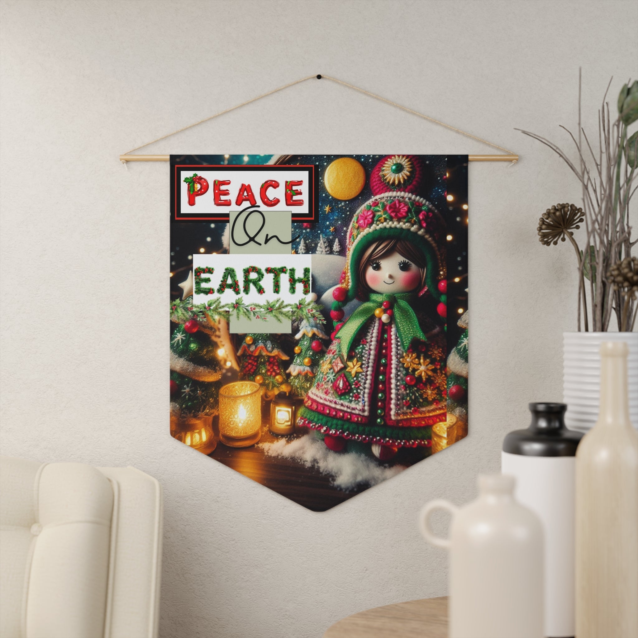 Christmas Wall Hanging, Traditional Ukrainian Doll Pennant, Peace on Earth