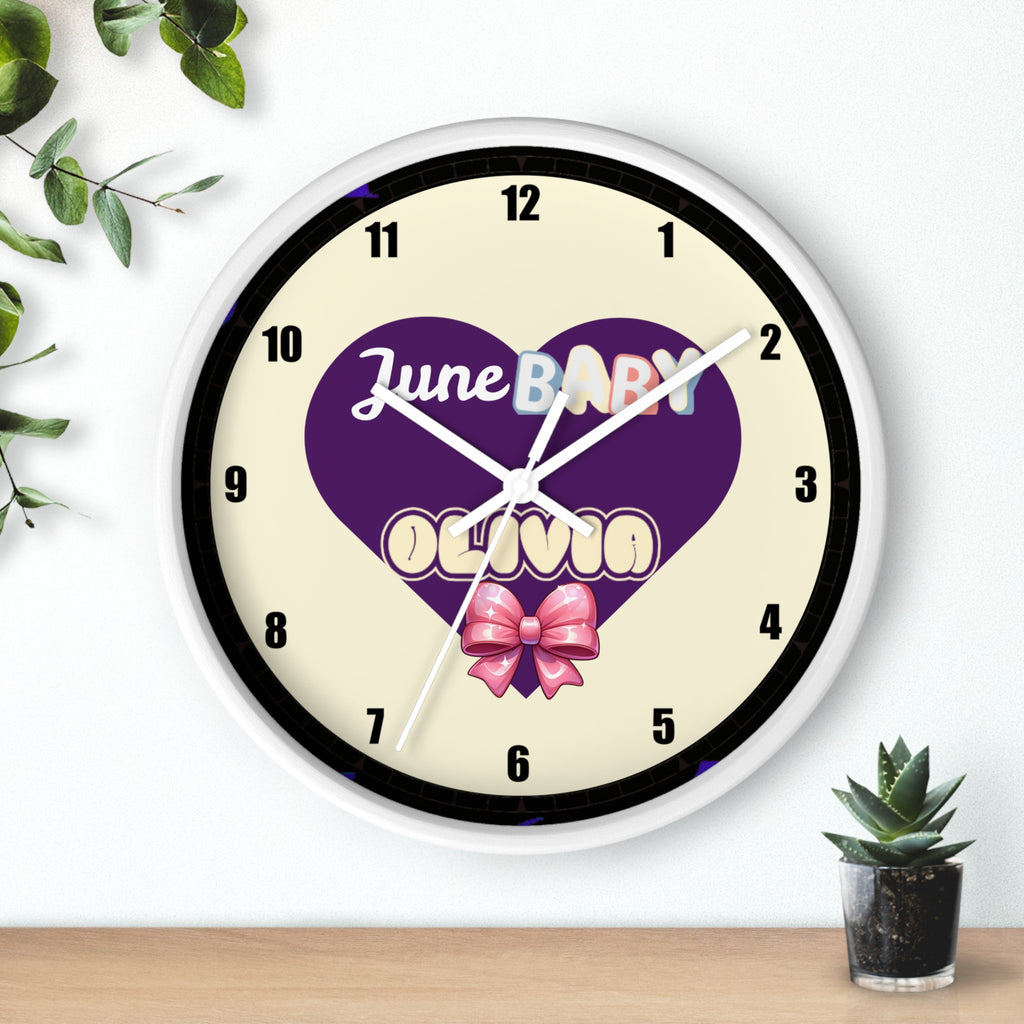 Personalized Purple Heart Custom Wall Clock for Girl Baby Name for Nursery, Bedroom Decor