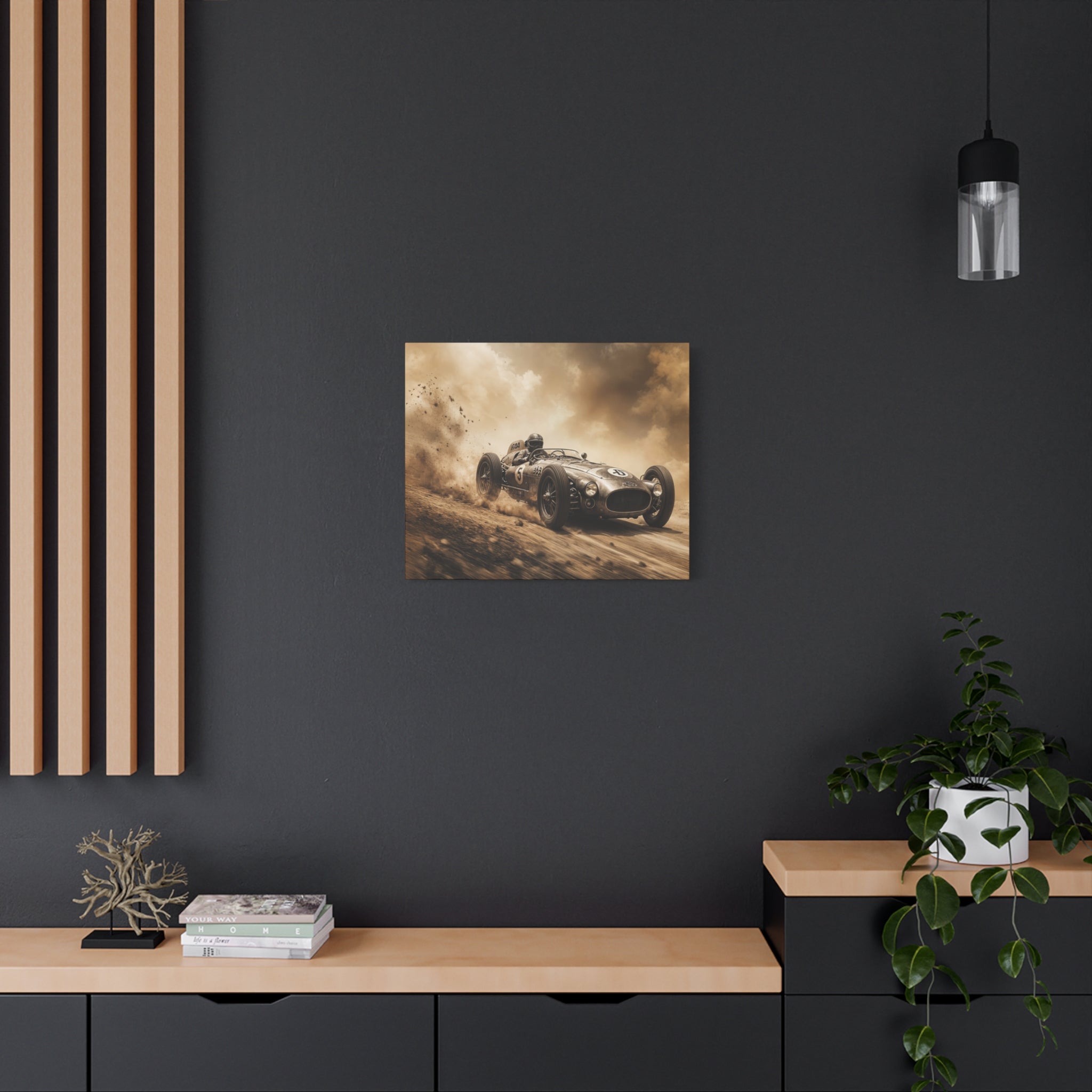 Vintage Racecar Wall Art Canvas – Sepia Classic Motorsport Print