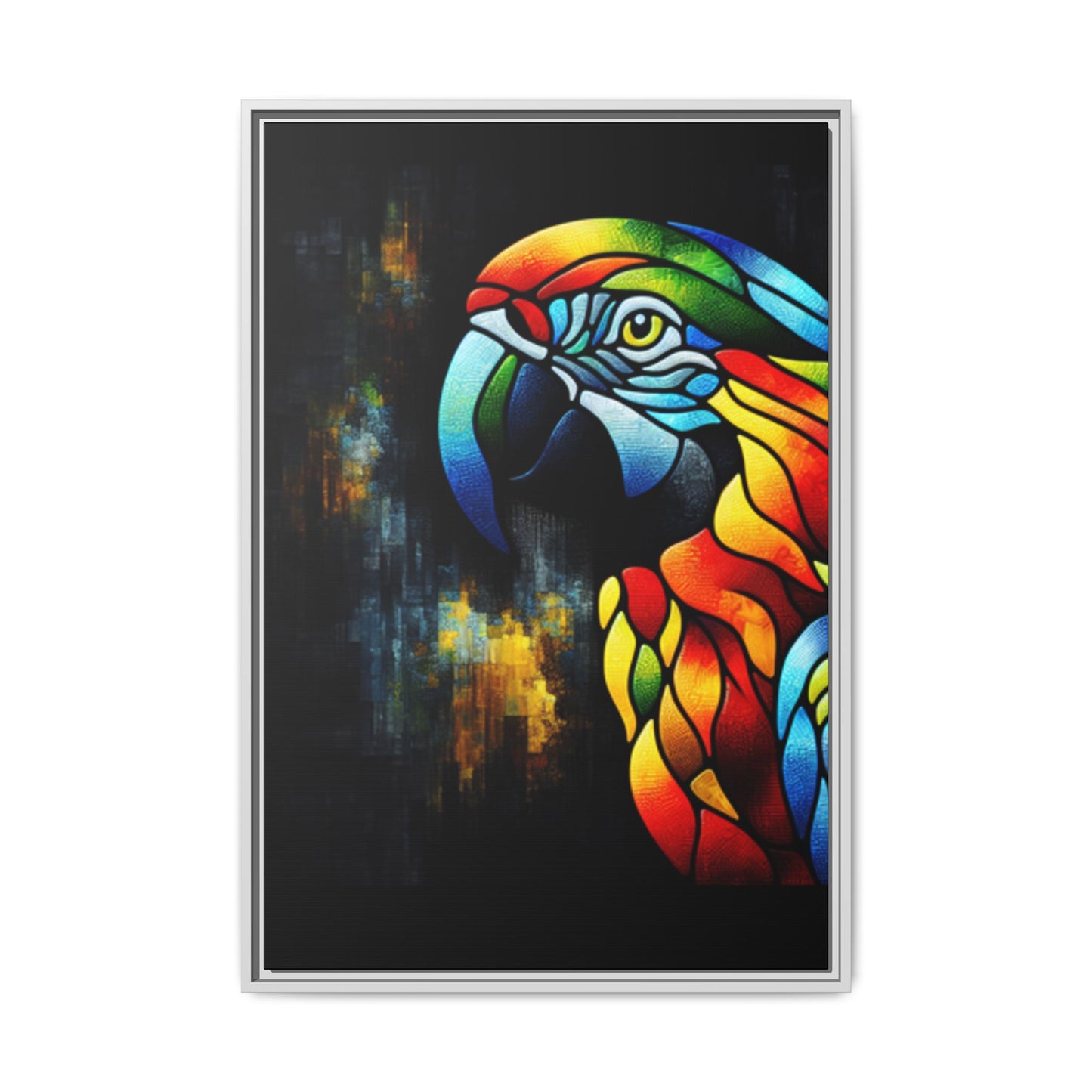 Framed Canvas Art Print, Regal and Rustic Parrot, Mosaic Style Art