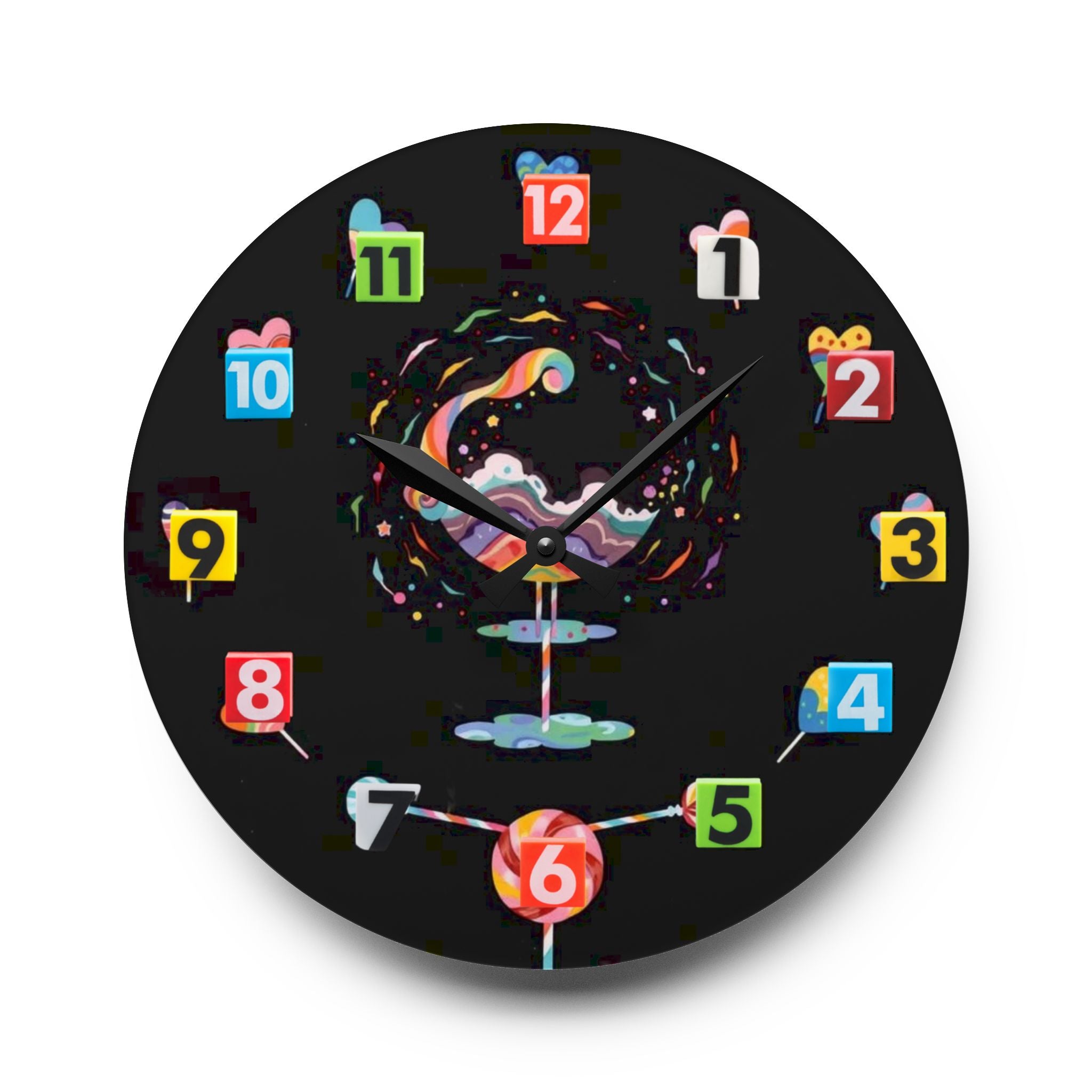 Cosmic Splash Acrylic Wall Clock — Colorful Numbered Modern Art Clock