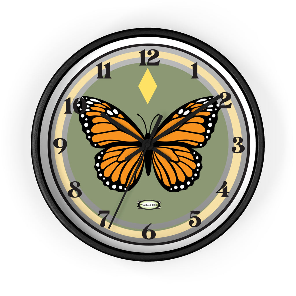 Silent Butterfly Wall Clock in Olive Green