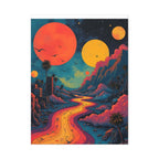 Psychedelic Sunset River Canvas Wall Art — Vibrant Retro Landscape Matte Stretched Print