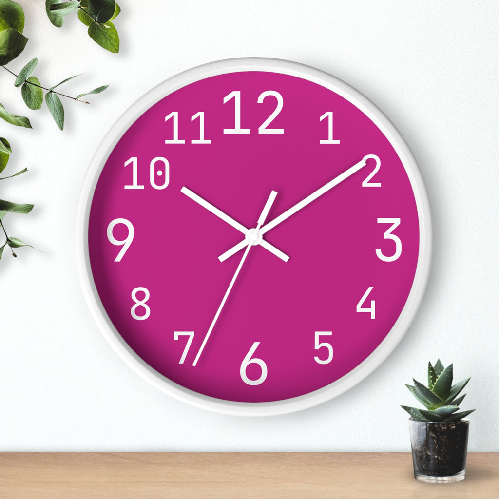 Magenta Pink and White Wall Clock, Silent, Modern Home Decor, Office Wall Art, Unique Gift, Stylish Kitchen Clock