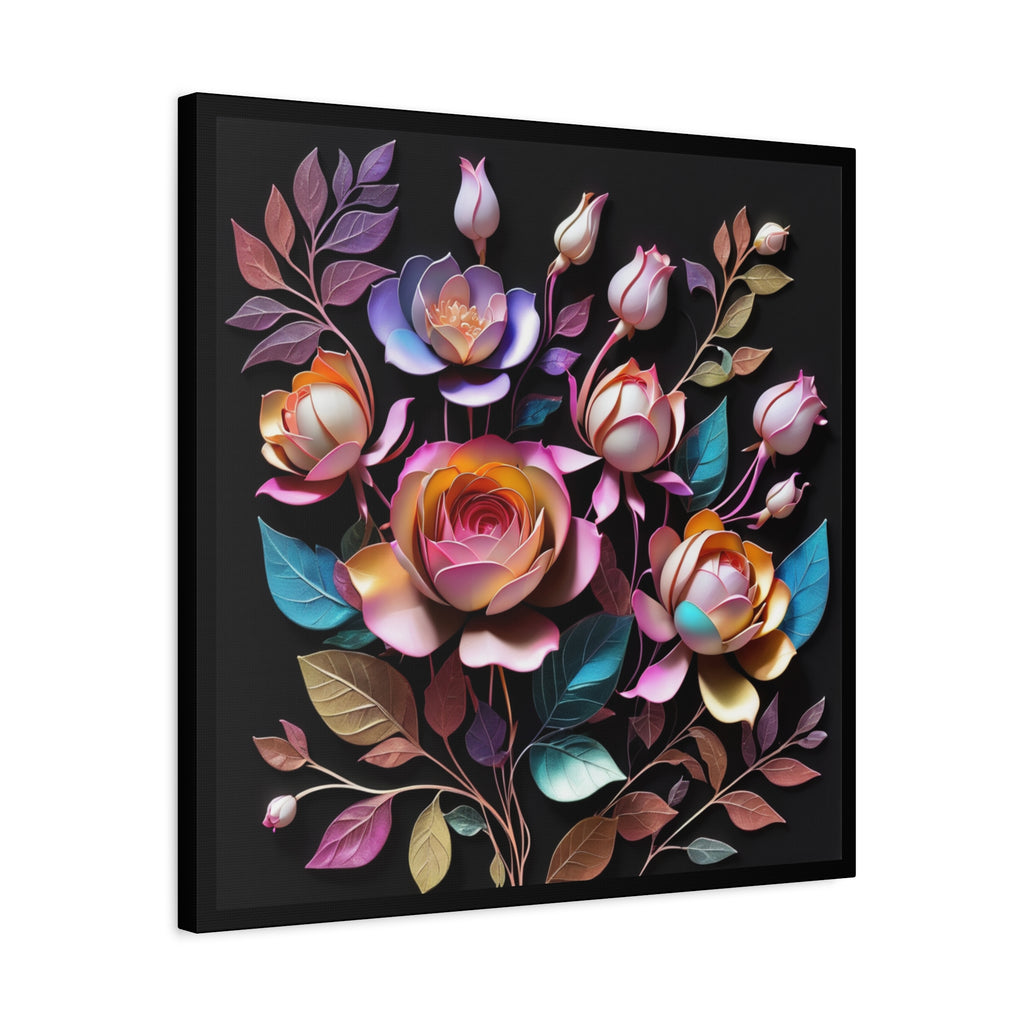 Floral 3D Wall Art Canvas - Elegant Moody Rose Design for Home Decor