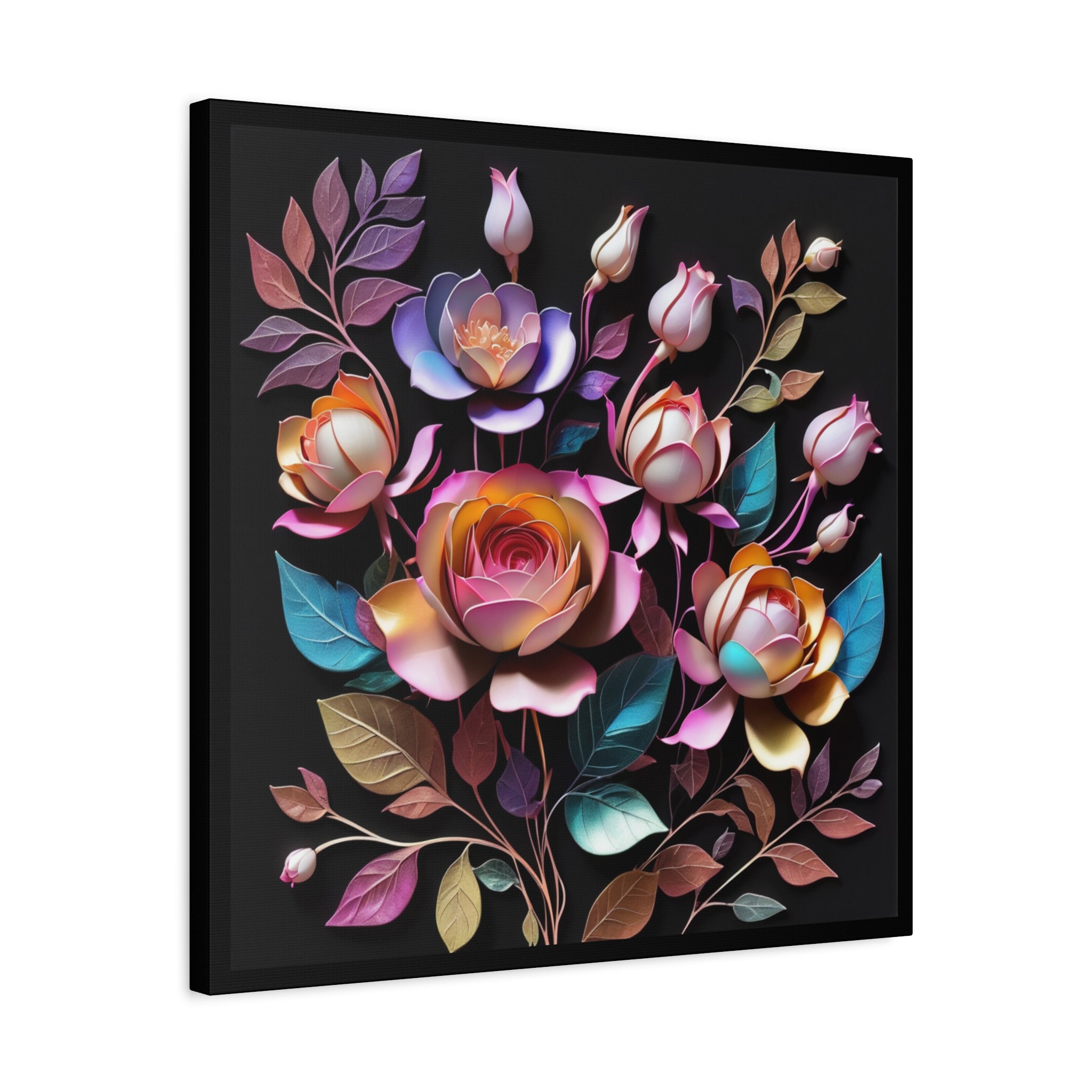 Floral 3D Wall Art Canvas - Elegant Moody Rose Design for Home Decor
