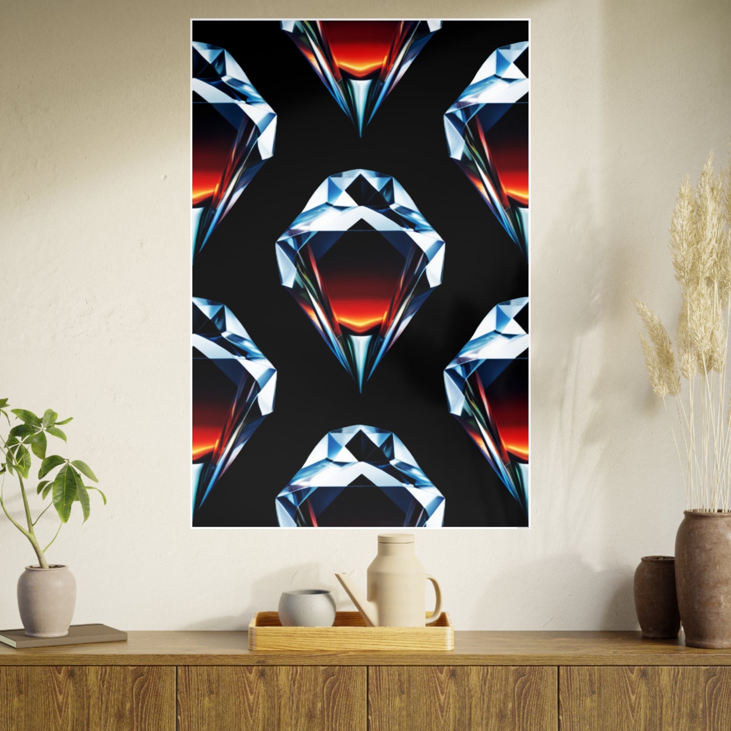 Large Unframed Satin Posters, Diamond and Fire Collage Photorealistic Digital Art