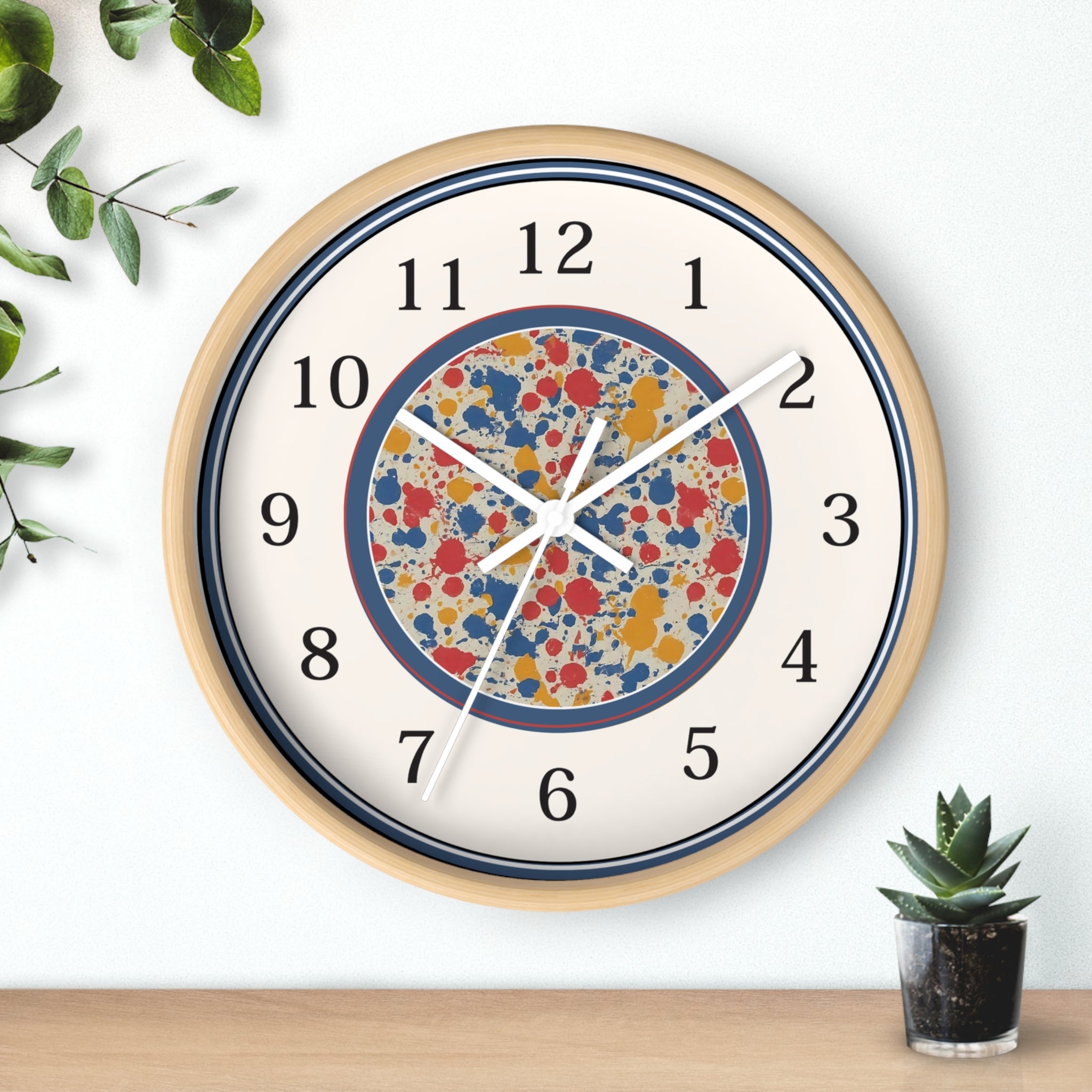 Unque Wall Clock, Artsy Paint Splatter Design