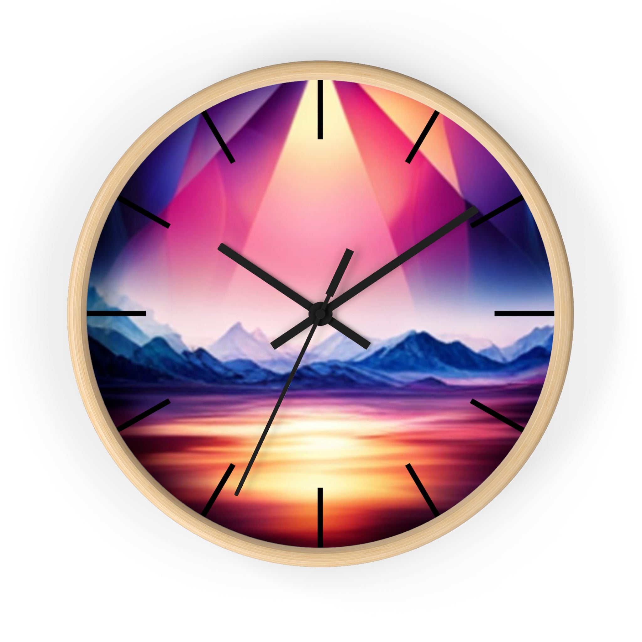 Gemstone Landscape Wall Clock, Round Silent Black Clock, Home Decor, Office Decor, Nature Lover Gift, Unique Clock Gift