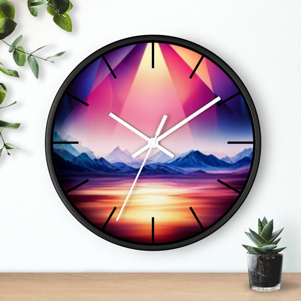 Gemstone Landscape Wall Clock, Round Silent Black Clock, Home Decor, Office Decor, Nature Lover Gift, Unique Clock Gift