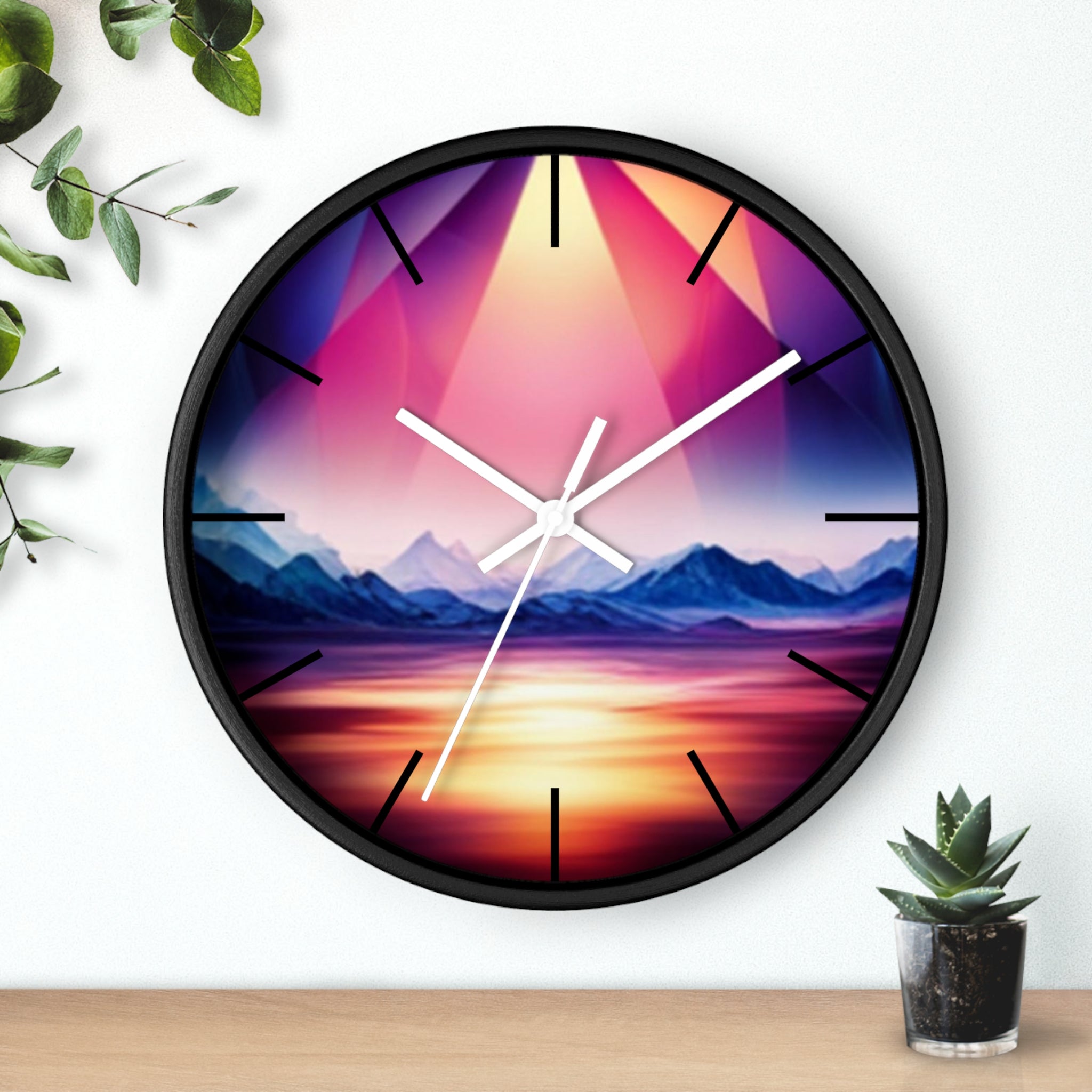 Gemstone Landscape Wall Clock, Round Silent Black Clock, Home Decor, Office Decor, Nature Lover Gift, Unique Clock Gift