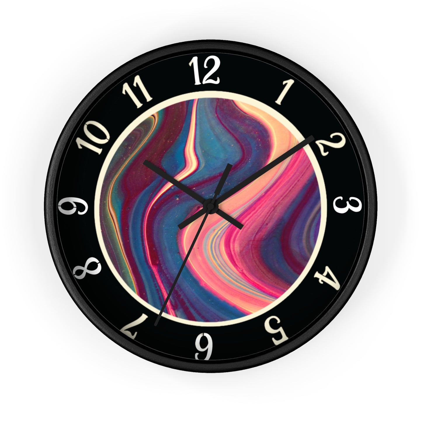 Silent Wall Clock, Abstract Art Wavy Paint