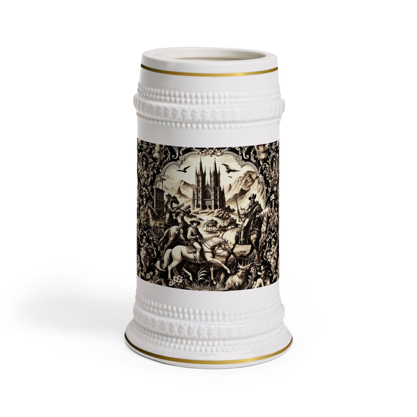 Ceramic Beer Mug, Western Gothic Toile Stein Mug