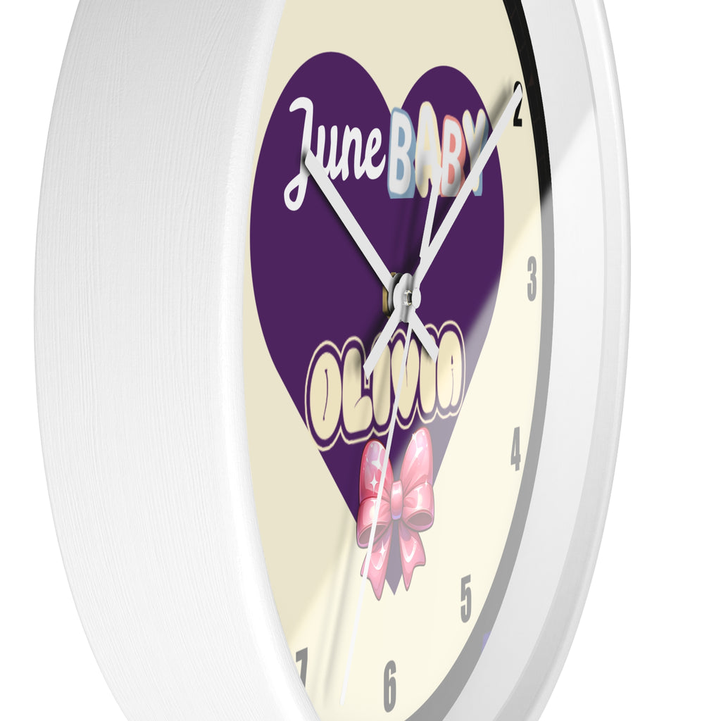 Personalized Purple Heart Custom Wall Clock for Girl Baby Name for Nursery, Bedroom Decor