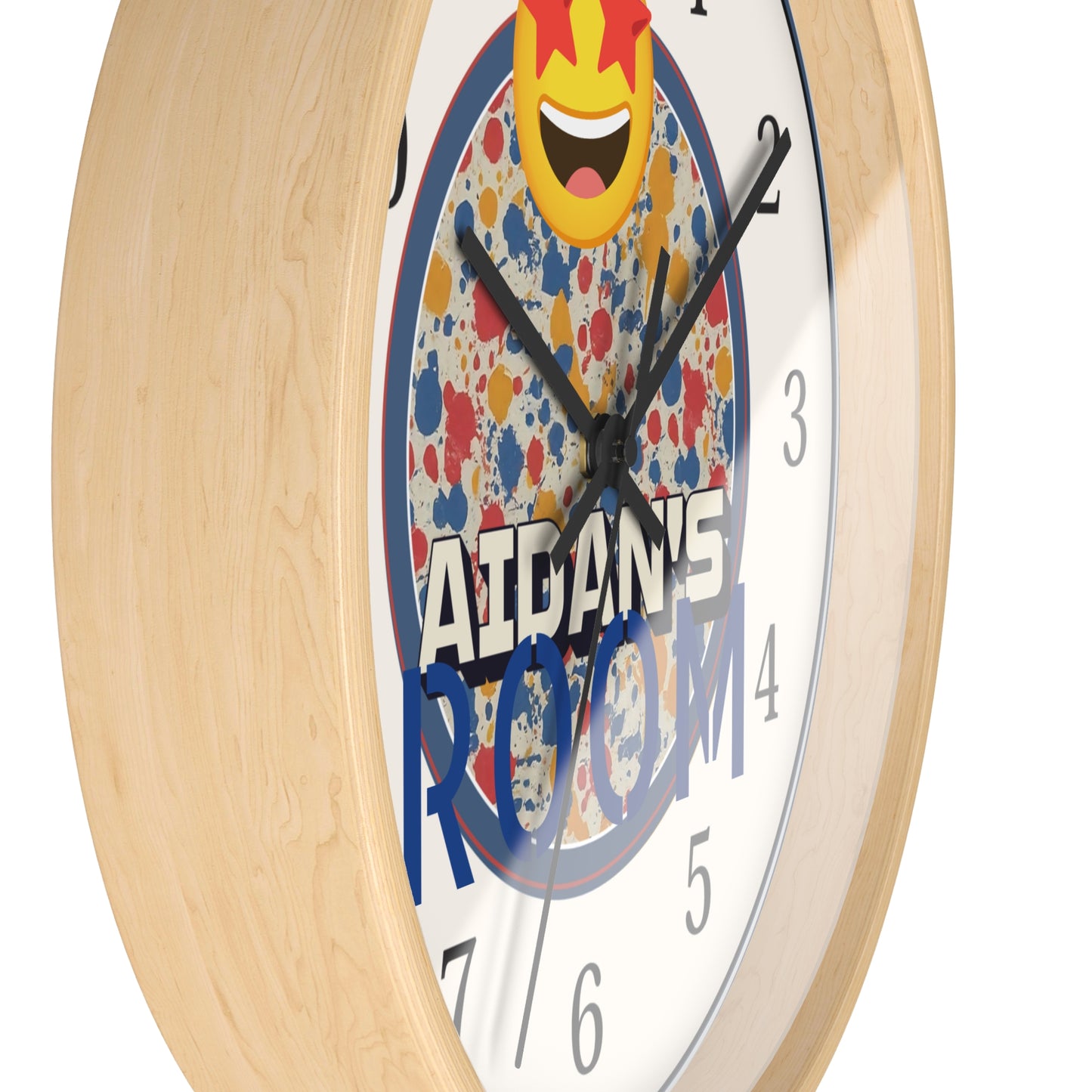 Custom Name Personalized Wall Clock in Paint-Splatter for Kids or Art Studio