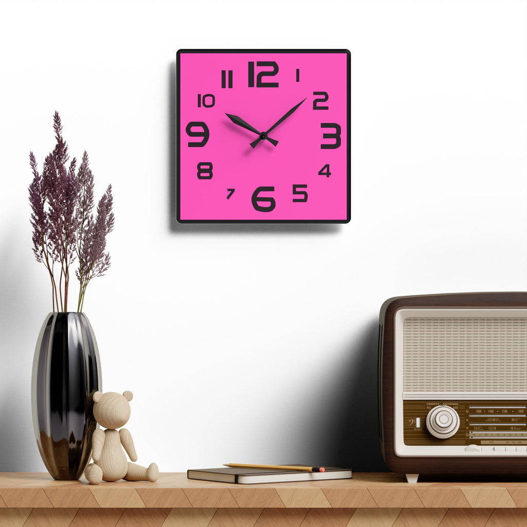 Pink Acrylic Wall Clock, Square Modern Design, Teen Gift