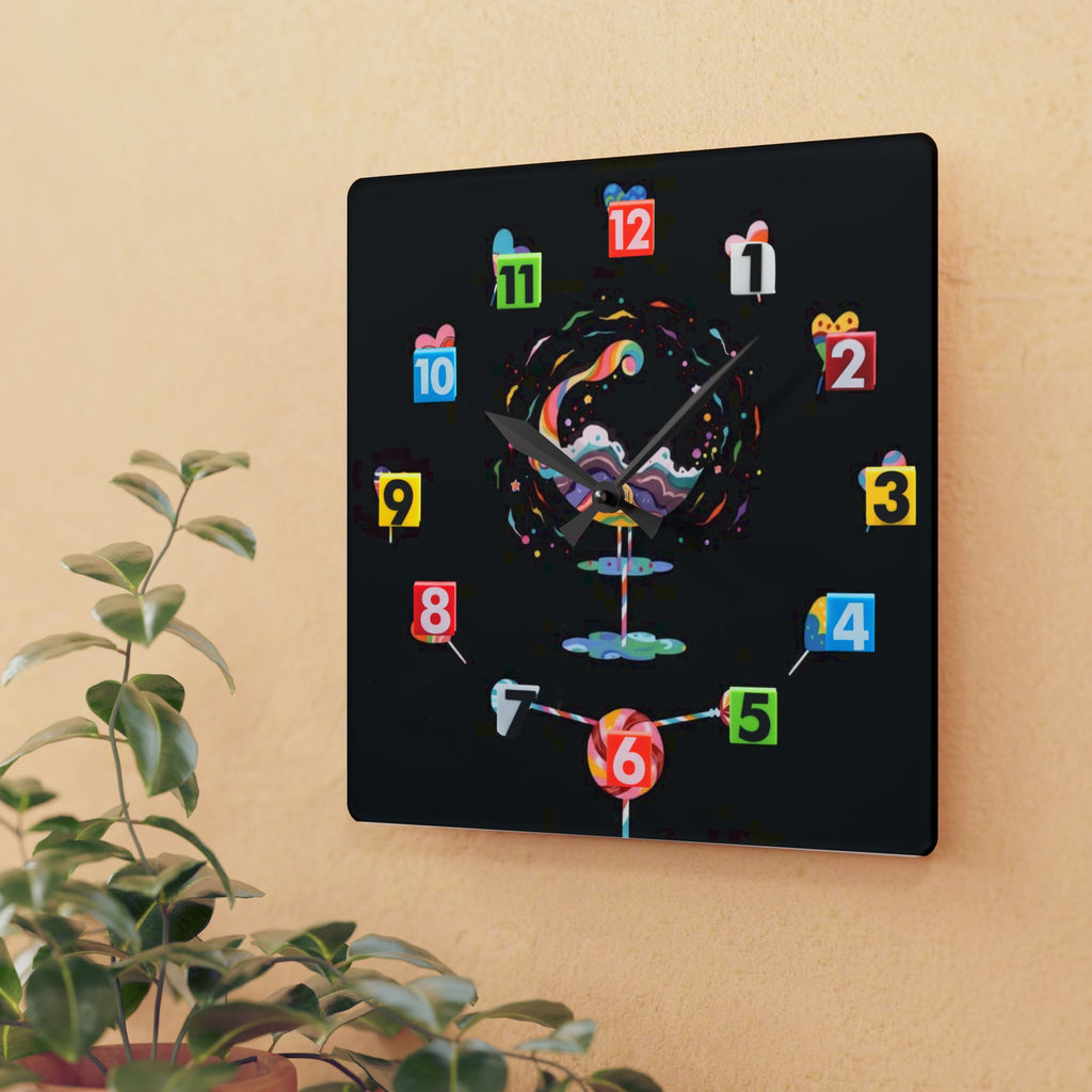 Cosmic Splash Acrylic Wall Clock — Colorful Numbered Modern Art Clock