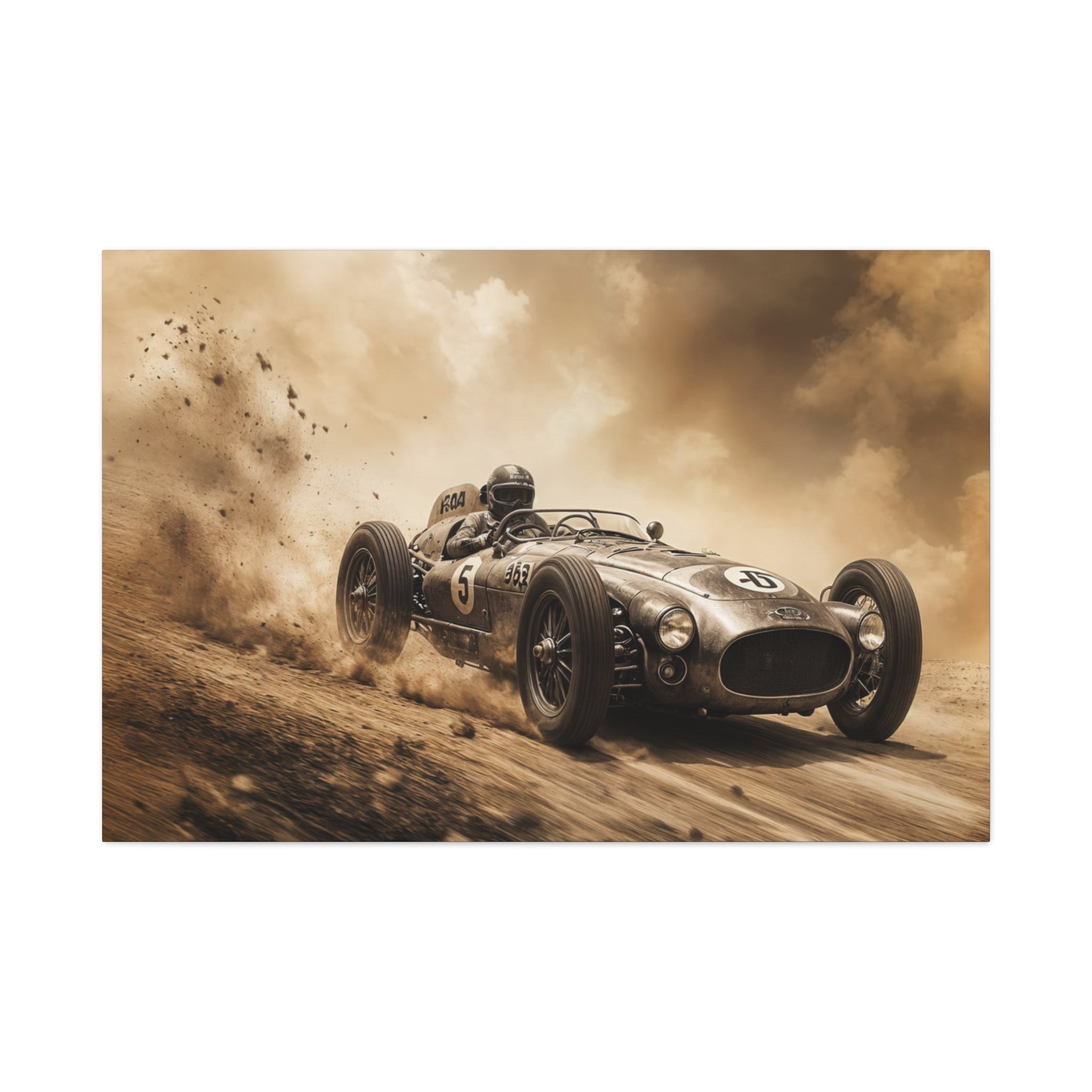 Vintage Racecar Wall Art Canvas – Sepia Classic Motorsport Print