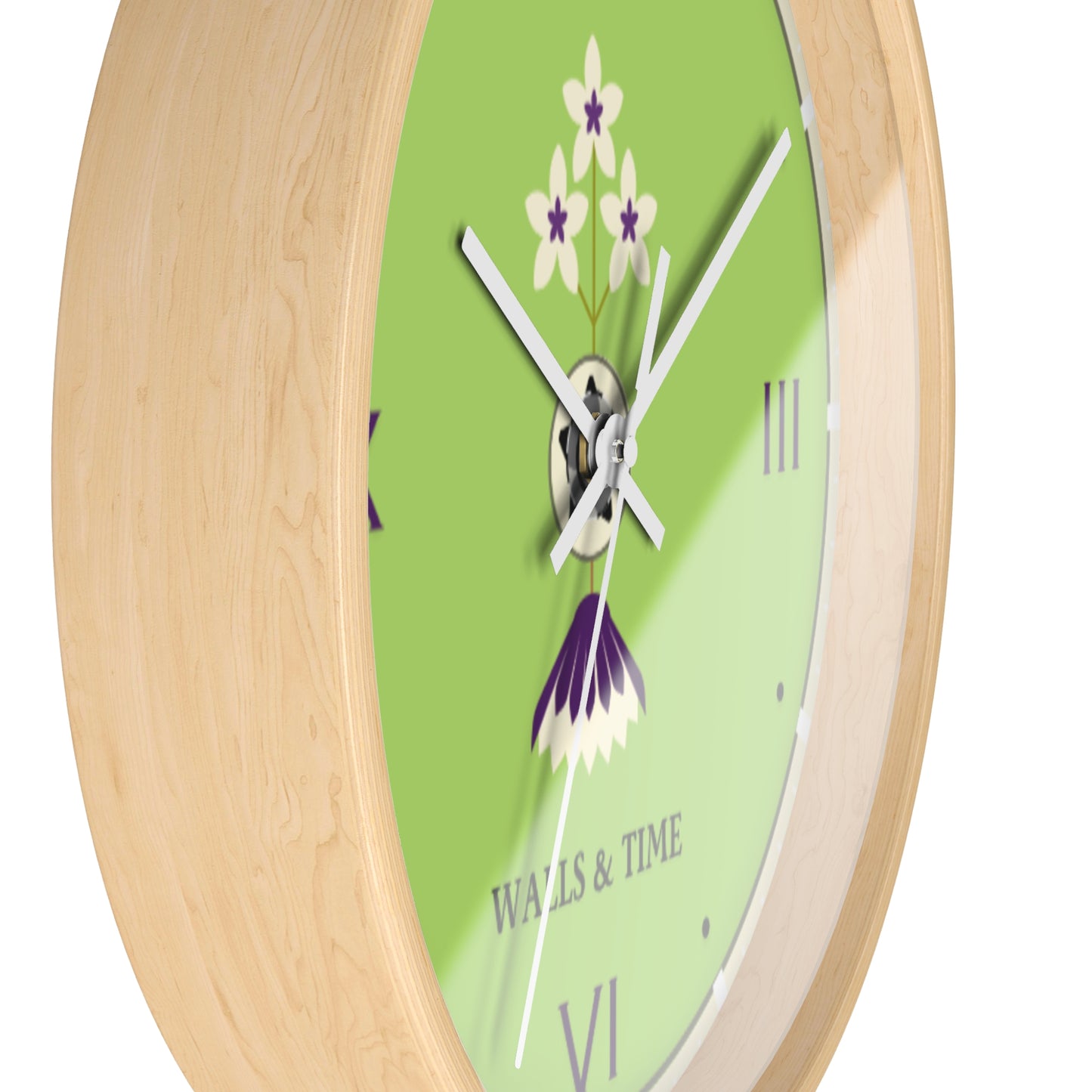 Decorative Silent Wall Clock, Light Green, Floral