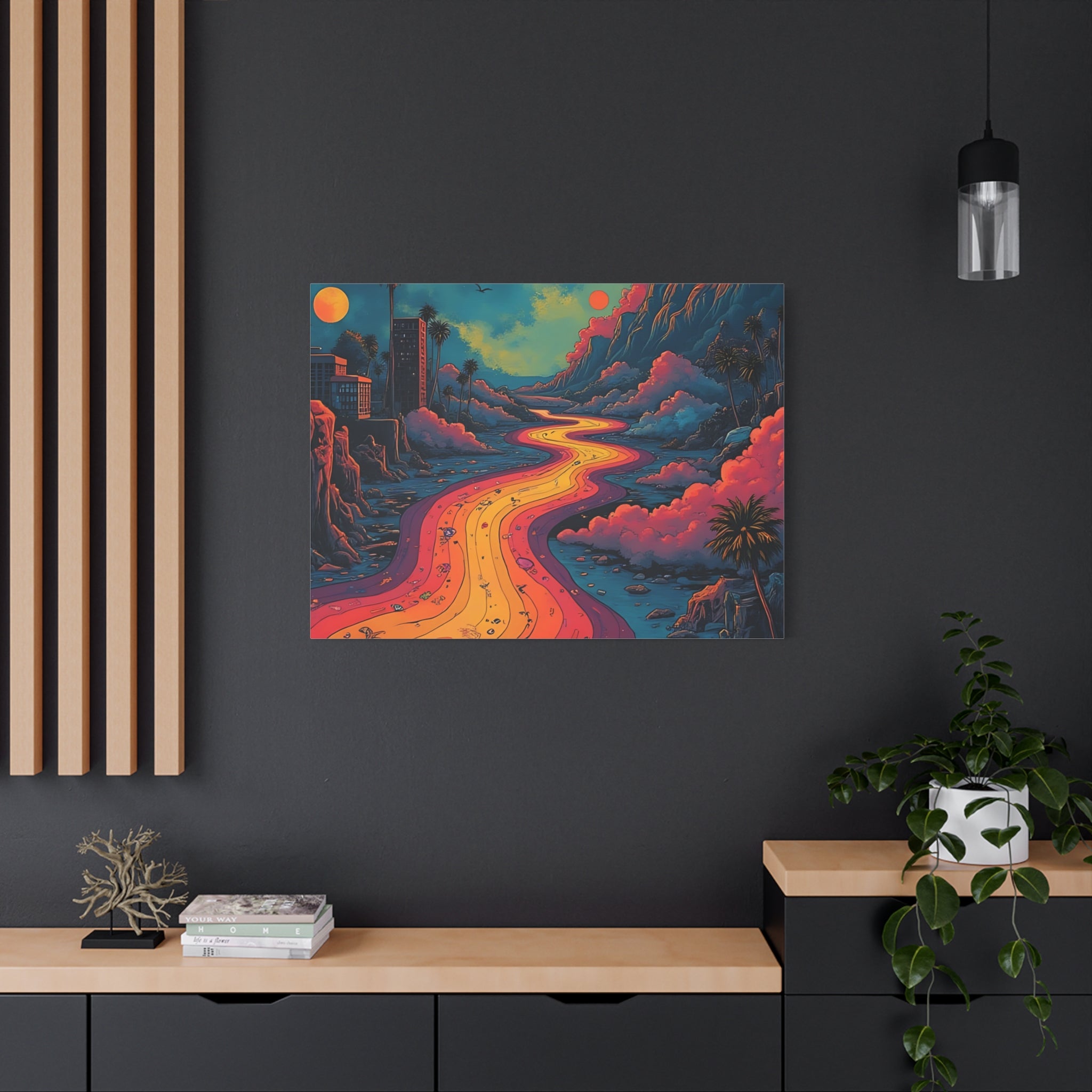 Vibrant Retro Landscape Canvas Print - Bohemian Wall Art