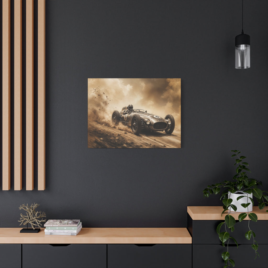 Vintage Racecar Wall Art Canvas – Sepia Classic Motorsport Print