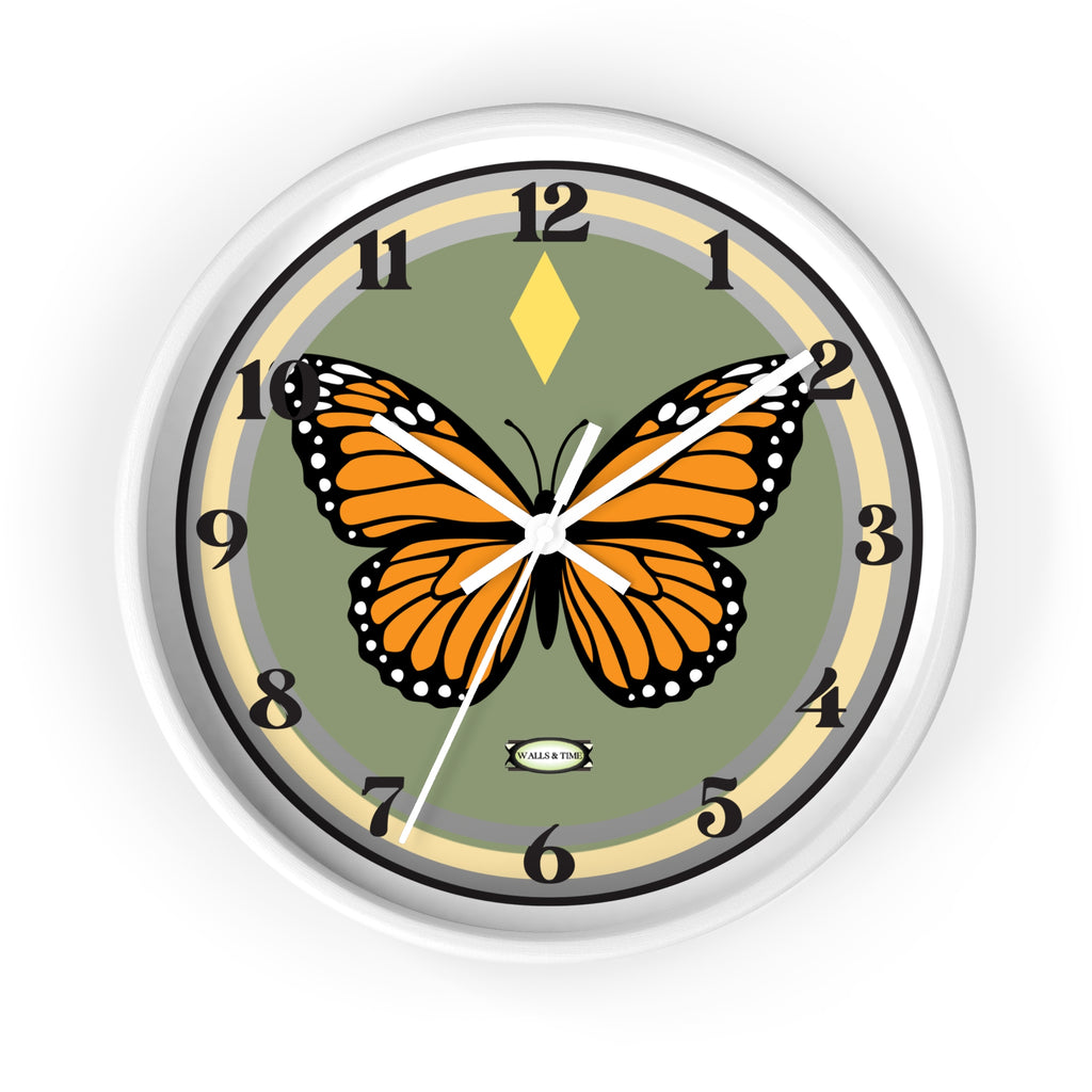 Silent Butterfly Wall Clock in Olive Green