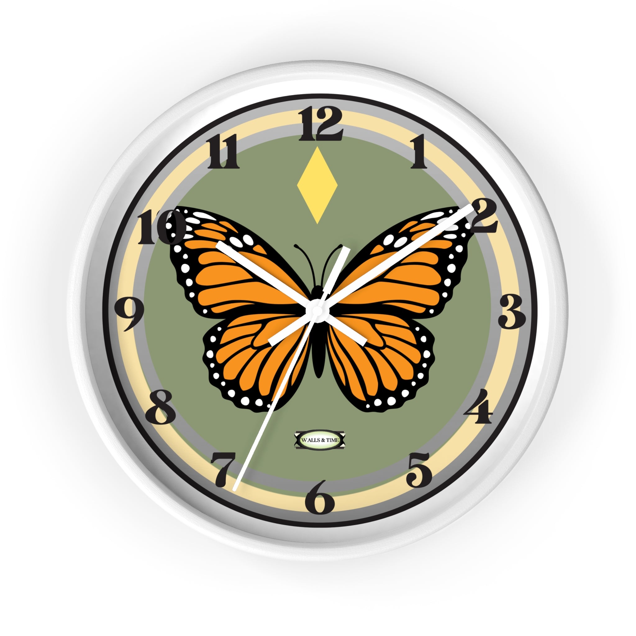 Silent Butterfly Wall Clock in Olive Green