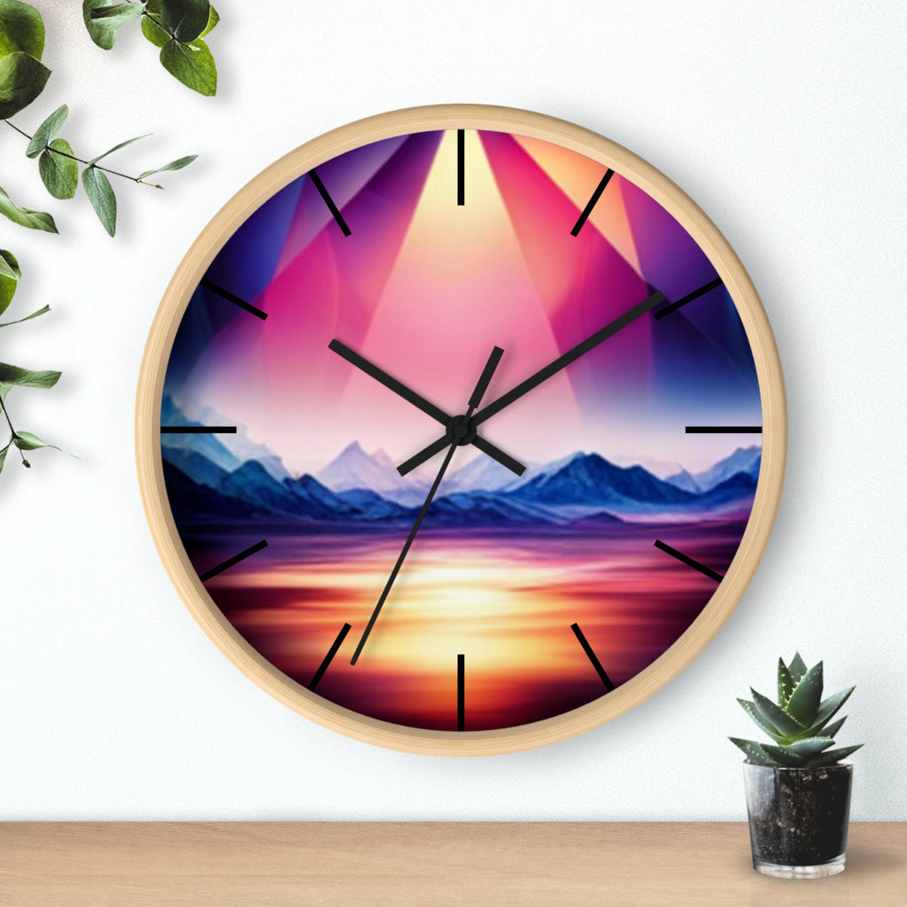 Gemstone Landscape Wall Clock, Round Silent Black Clock, Home Decor, Office Decor, Nature Lover Gift, Unique Clock Gift