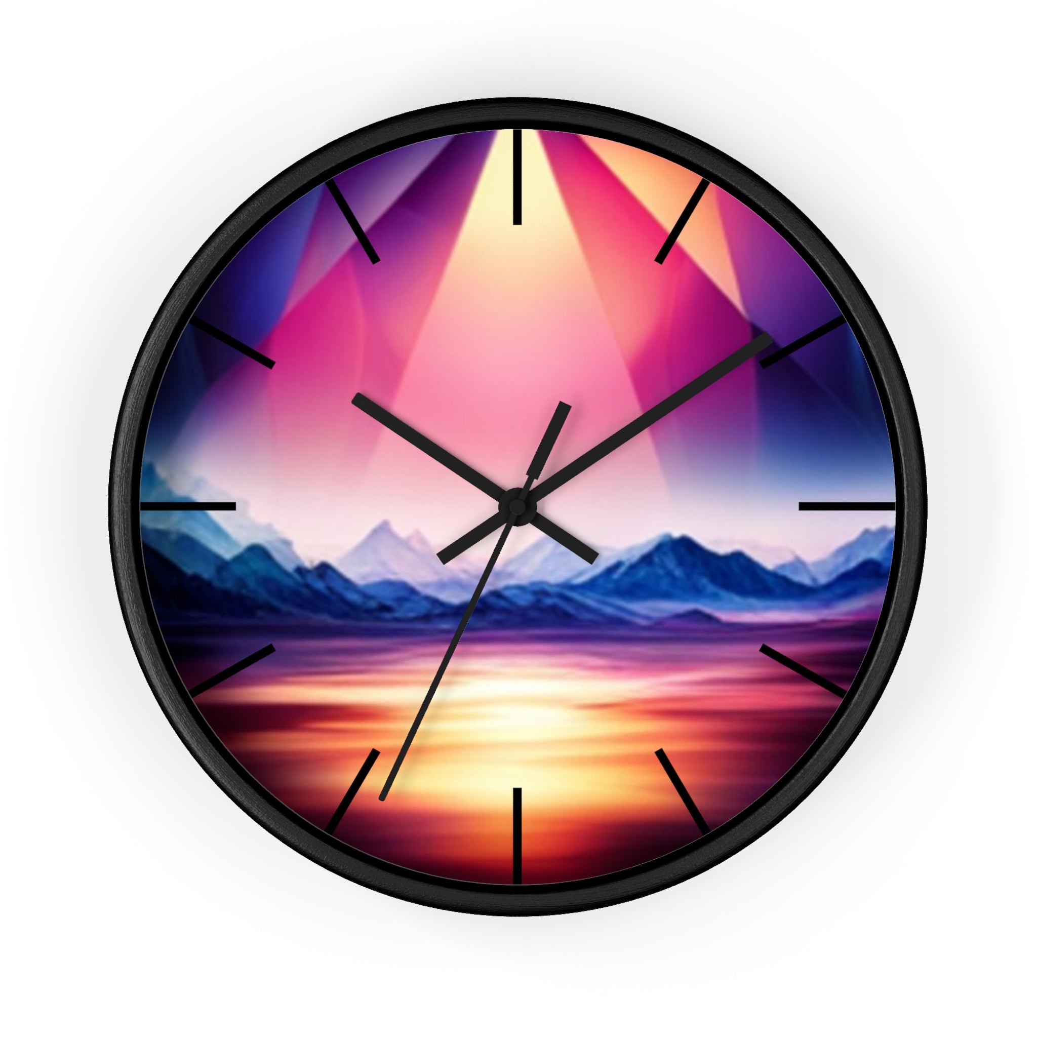 Gemstone Landscape Wall Clock, Round Silent Black Clock, Home Decor, Office Decor, Nature Lover Gift, Unique Clock Gift