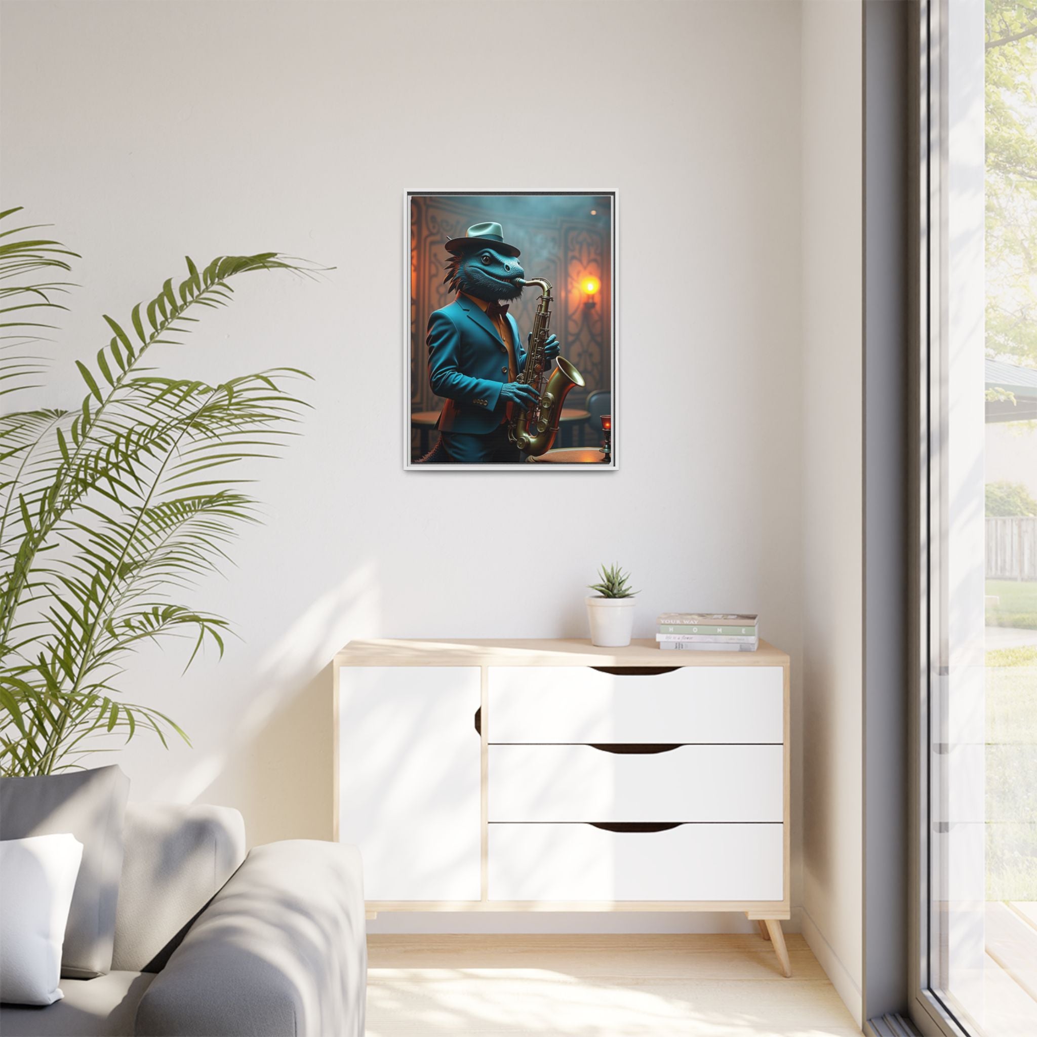 Bearded Dragon Playing the Saxophone Framed Wall Art