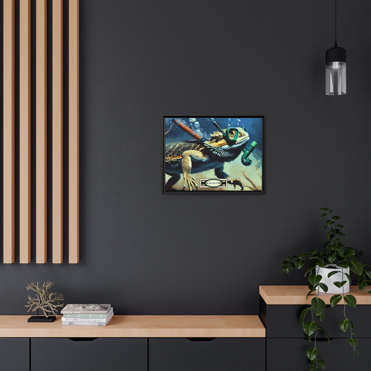 Snorkeling Bearded Dragon Print, Framed Canvas