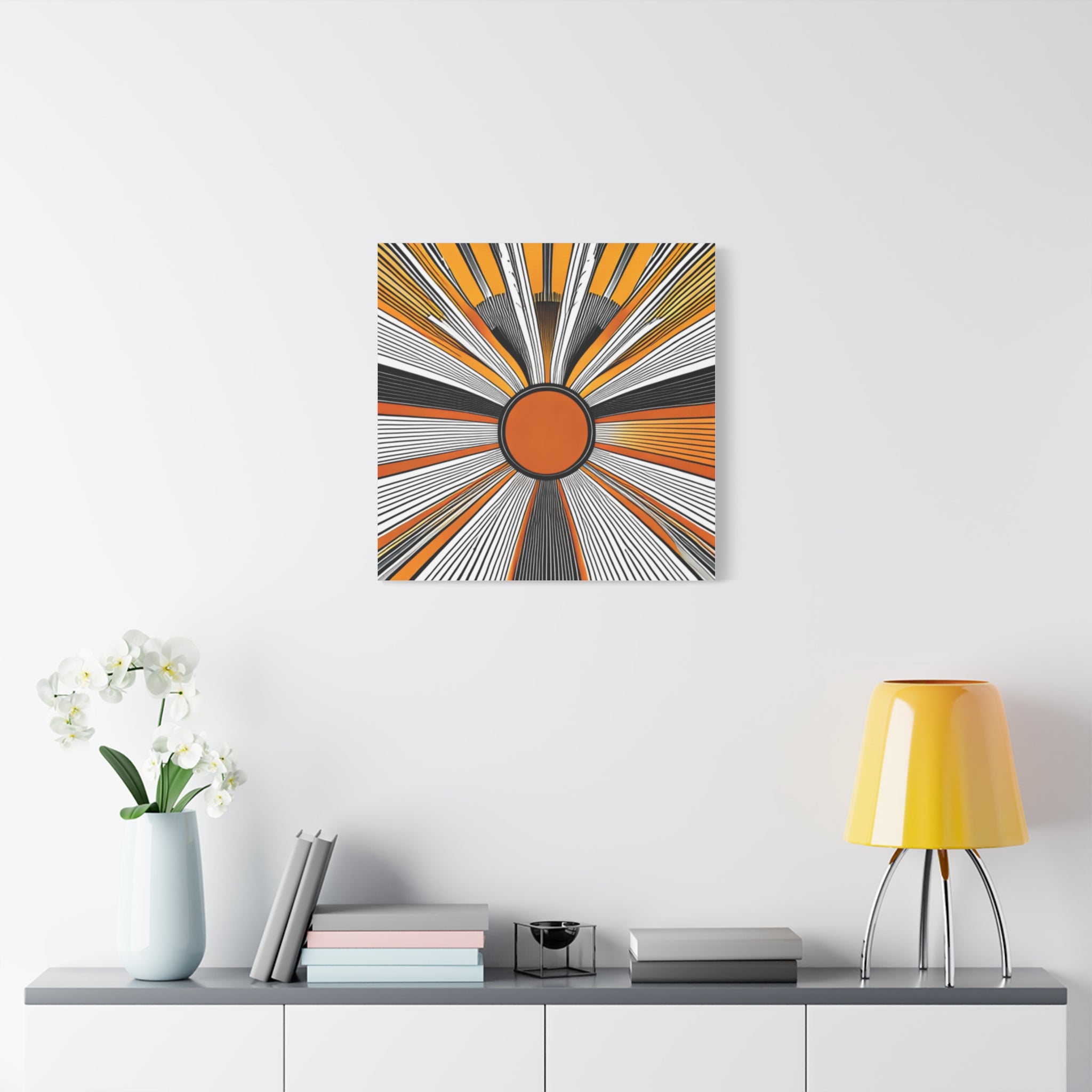 Sunburst Abstract Canvas Art — Orange Black Radiant Wall Decor