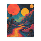 Psychedelic Sunset River Canvas Wall Art — Vibrant Retro Landscape Matte Stretched Print