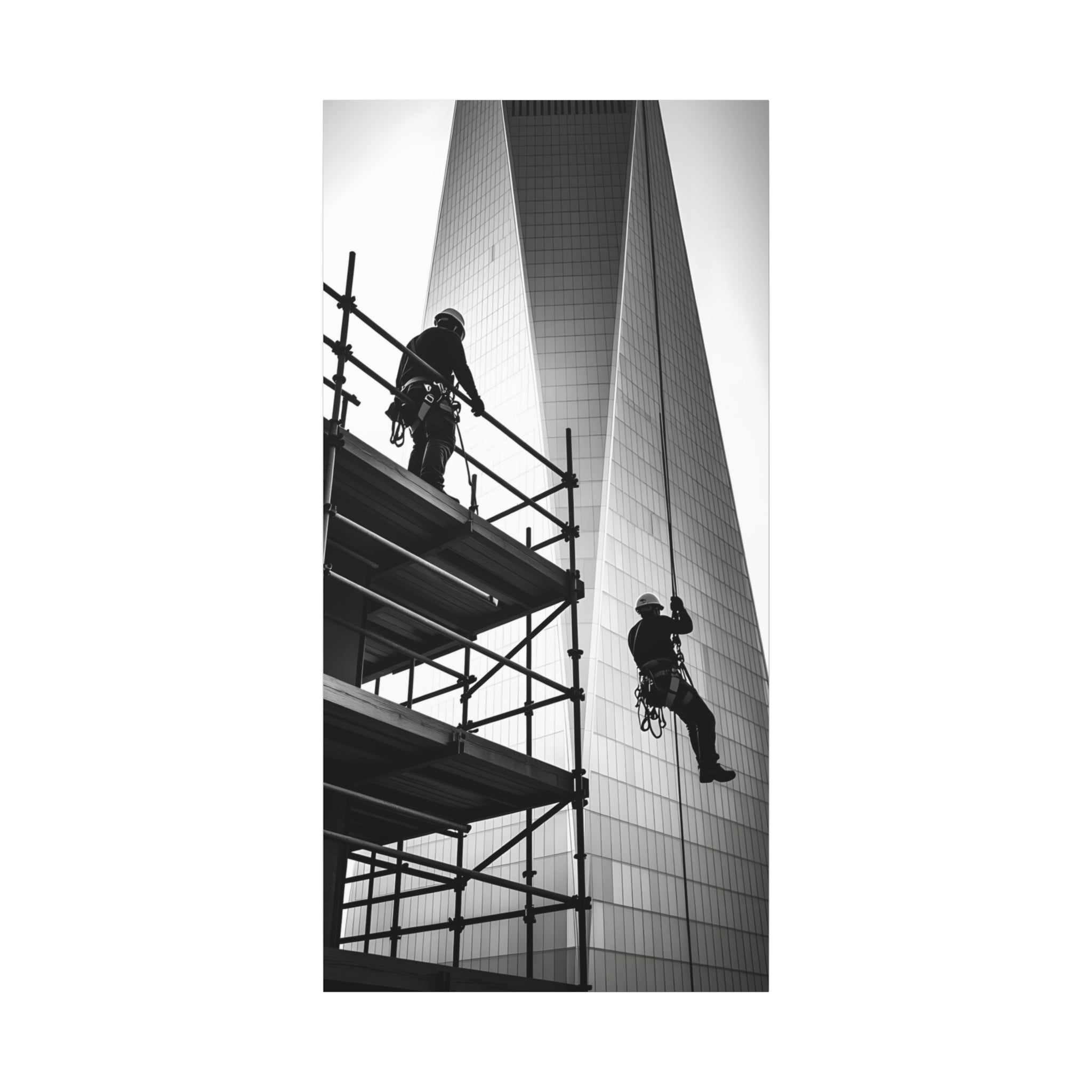 Construction Workers on Scaffolding Matte Stretched Canvas Print 2