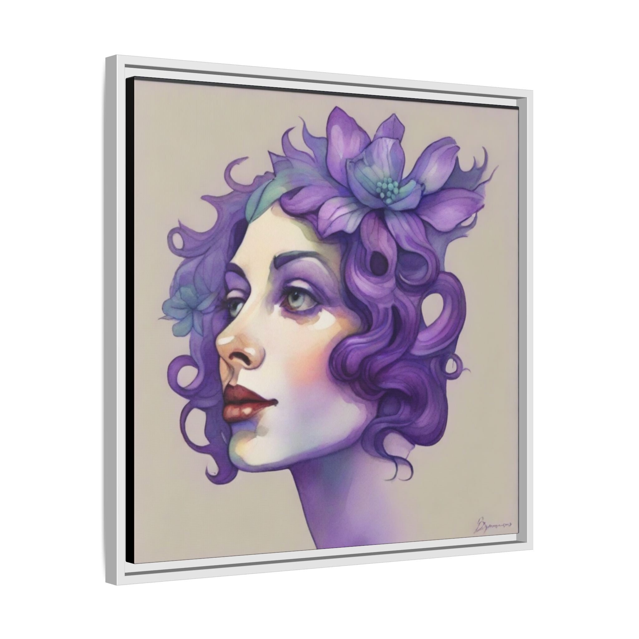 Purple Floral Portrait Matte Canvas Framed Wall Art