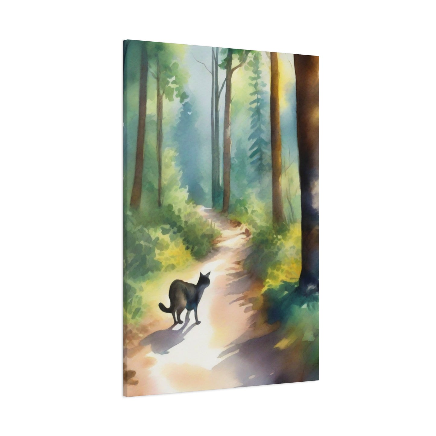 Watercolour Digital Painting on Canvas, Art Print, Just a Cat Walking Along on the Trail, in my Backyard